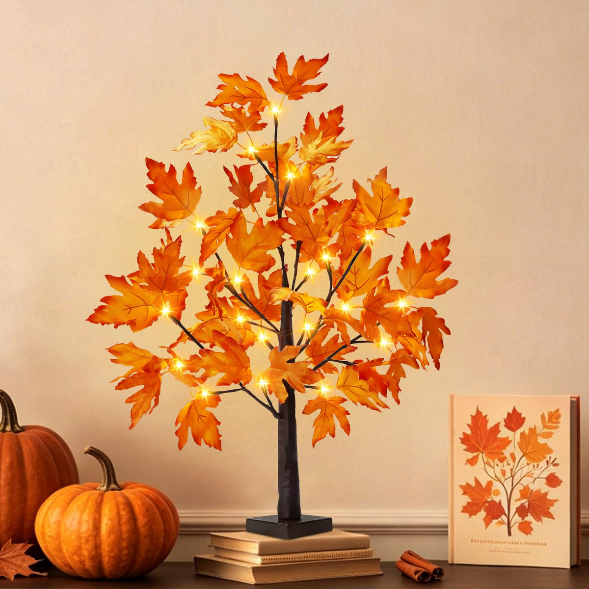 2FT Fall Decorations for Home Artificial Lighted Maple Tree Lights Decor