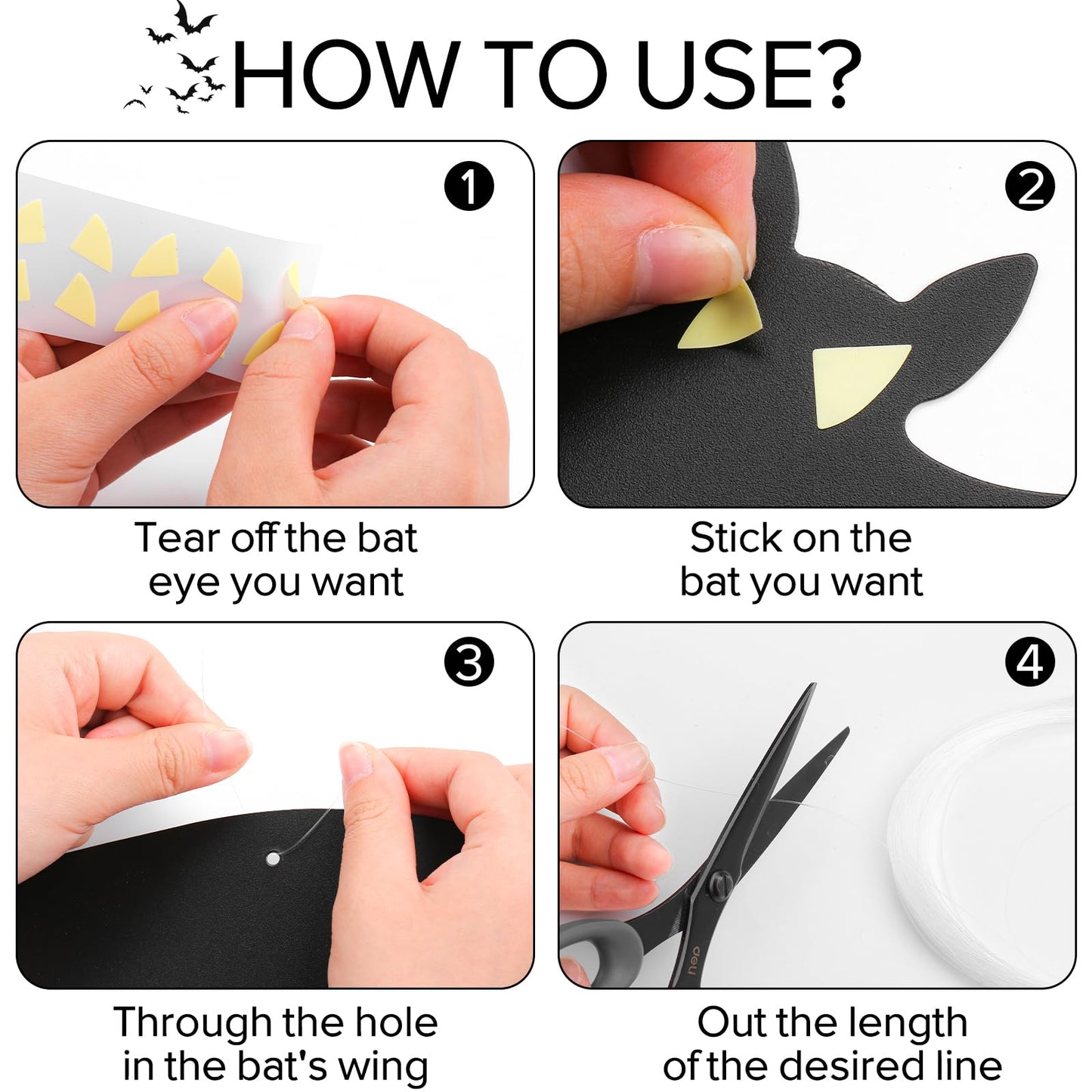 21pcs Halloween Hanging Bats Large Flying Bats Outdoor Decorations Fake Black Bats with Glow in the Dark Eyes for Halloween Outside Tree Yard Porch Decor Supplies