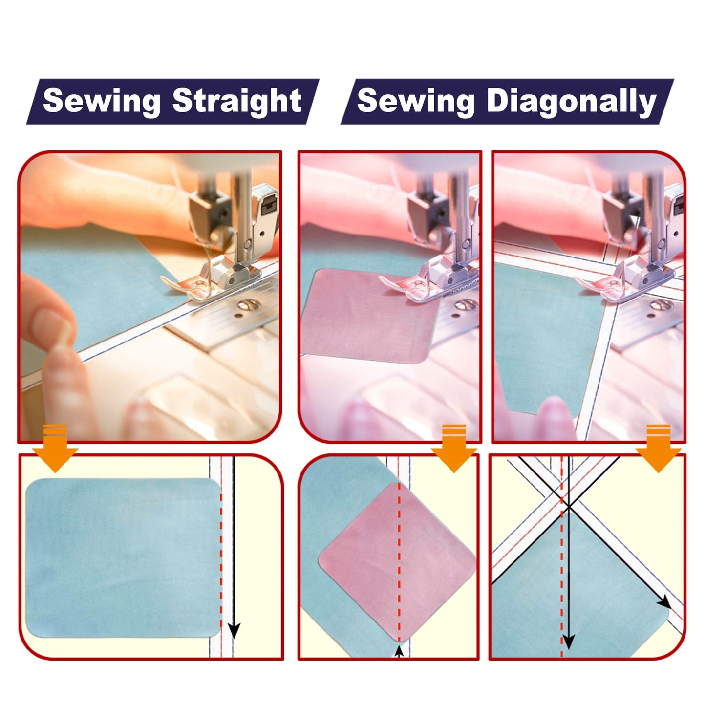 TSSART 1/4" Seam Diagonal Seam Tapes - 10Yard Each Roll Sewing Basting Tape for Stitching Straight Diagonal Seams Instruction Tool (2Pack)
