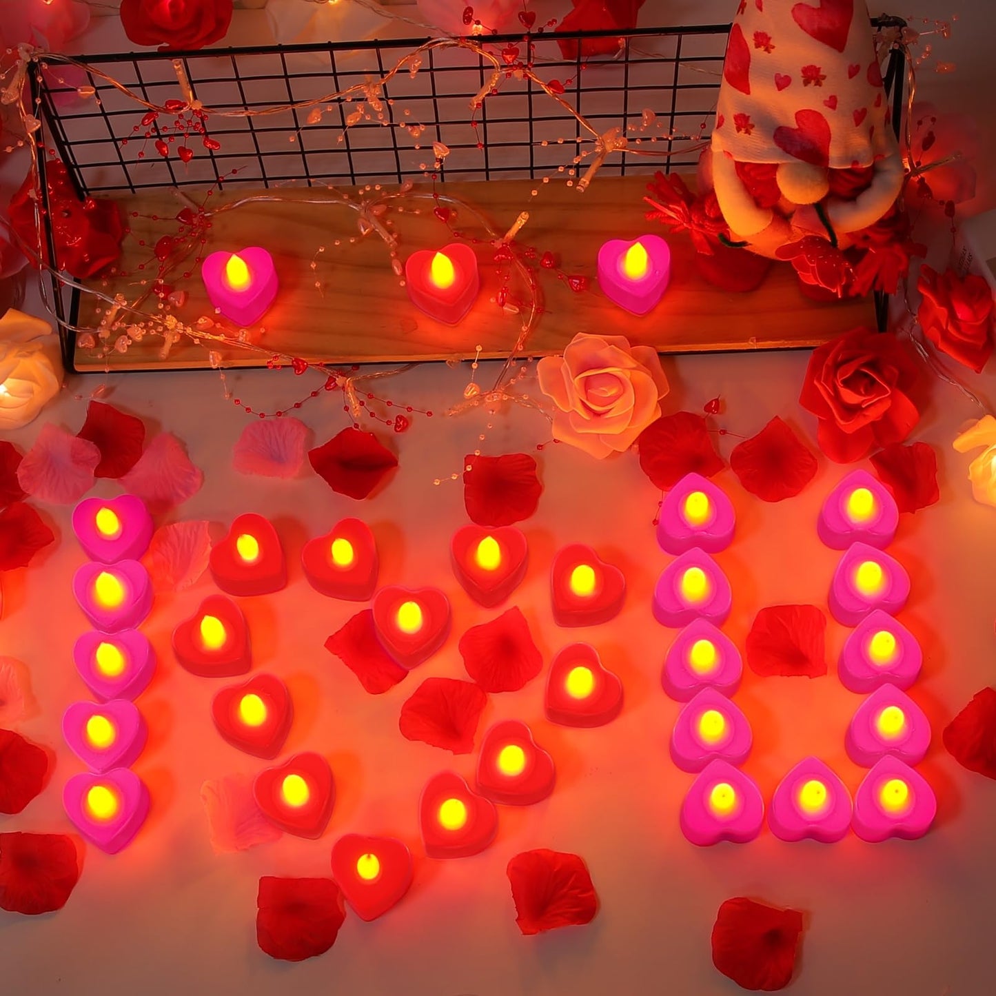 24 Pack LED Tea Lights Candles Battery Operated,Valentines Heart Shaped Candles for Party Favors,Red Pink Flameless Candles for Valentines Day Romantic Night Anniversary Wedding Table Decor