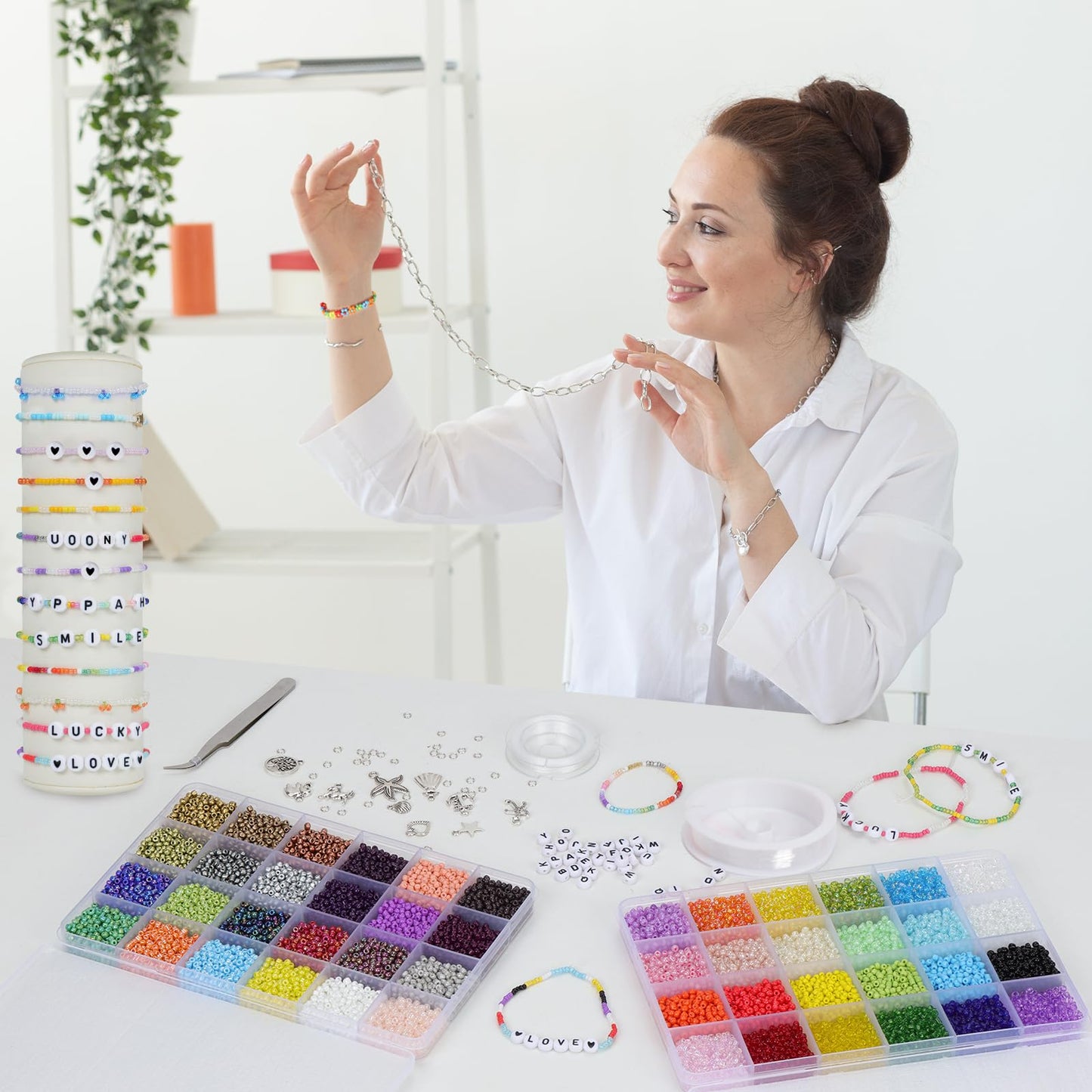 UOONY 16800pcs 48 Color Glass Seed Beads for Jewelry Making, 3mm Small Beads for DIY Projects