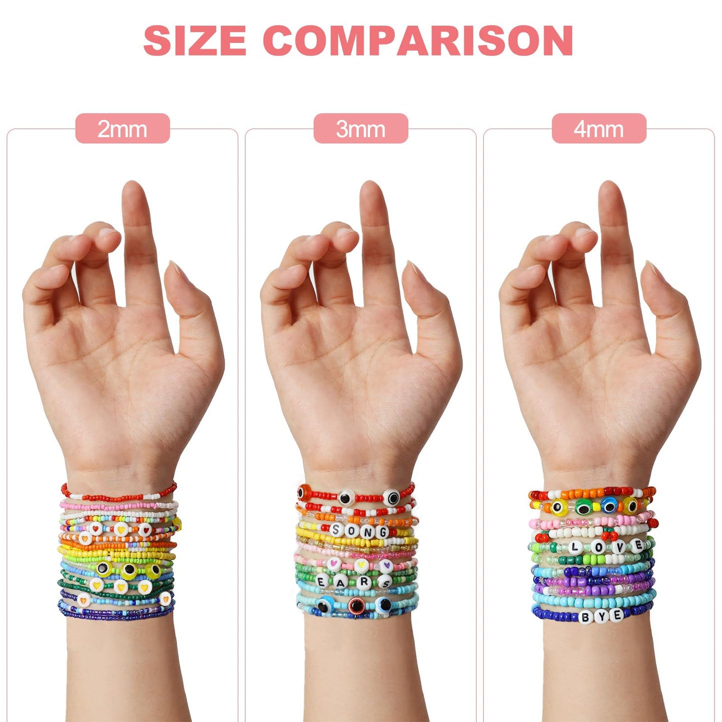 Redtwo 3400pcs 4mm Glass Seed Beads for Jewelry Bracelet Making Kit, Small Beads Friendship Bracelet Kit, Tiny Waist Beads Kit with Letter Beads and Elastic String, DIY Art Craft Girls Gifts.