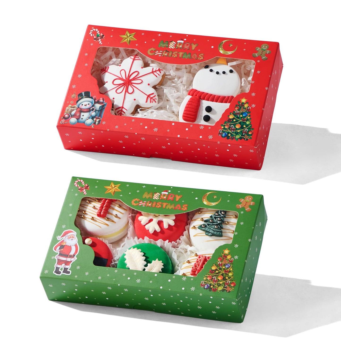 24PCS 7x4.3x1.5Inch Christmas Cookie Gift Boxes (3 Patterns&Clear Window) – Ideal for Cookie, Strawberry, Macaron, Ores; Treat Boxes for Party, Wedding, Birthday, Christmas Gift-Giving