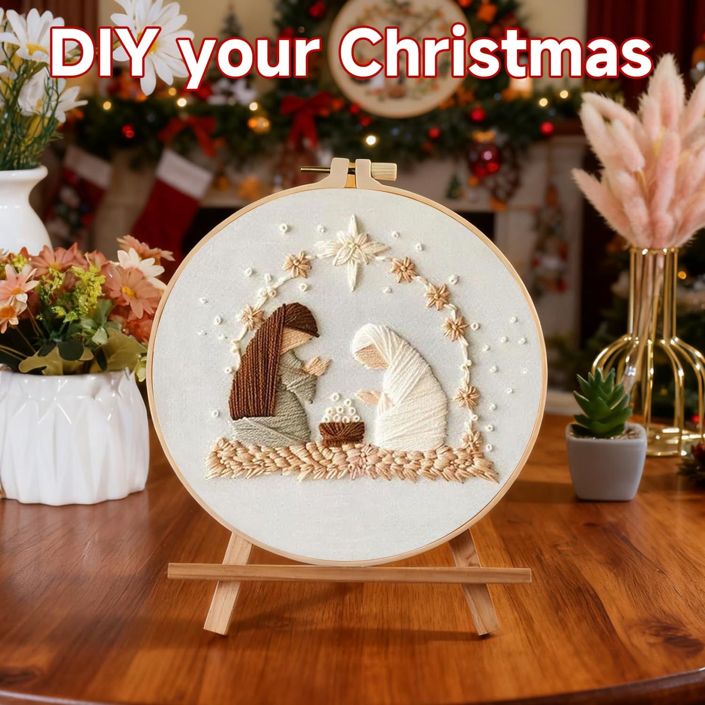 Christmas Embroidery Kit, 4 Pack Cross Stitch Kits,DIY Embroidery Starter Kit for Adults & Beginners, DIY Needlepoint Kit with Embroidery Hoop Thread Needle for Craft Lover Birthday Gifts 2