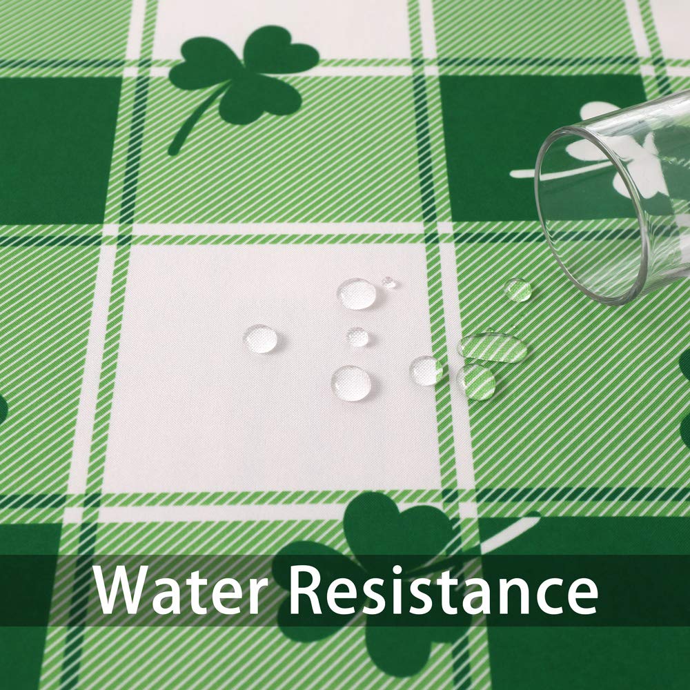 St. Patrick's Day Checkered Rectangle Tablecloth - Waterproof and Washable Holiday Green Shamrock Table Cloth Decorative Table Cover for Outdoor, Indoor Party Dining Room, 60 x 84 Inch