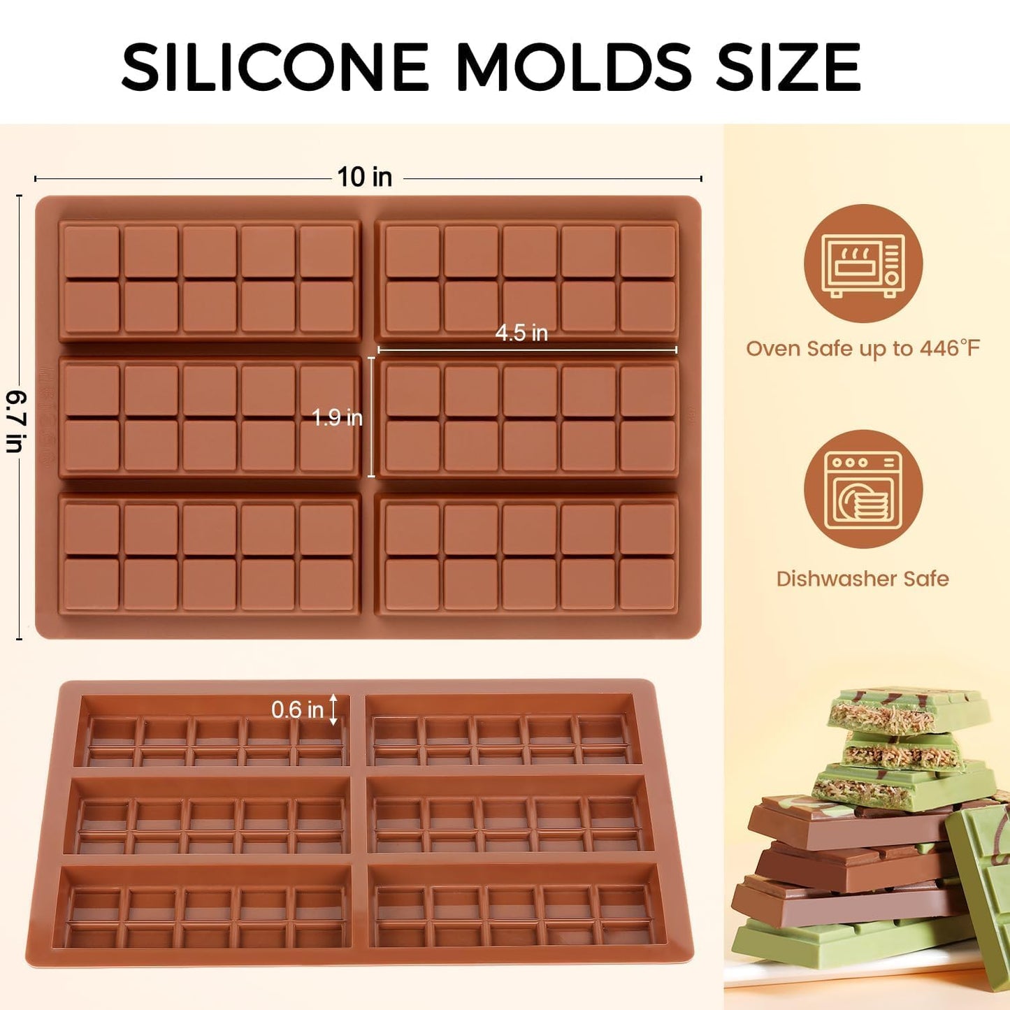 Fimary Chocolate Bar Mold - Non-Stick Chocolate Molds, Food Grade Silicone Deep Mold for Dubai Pistachio, Candy, Snacks