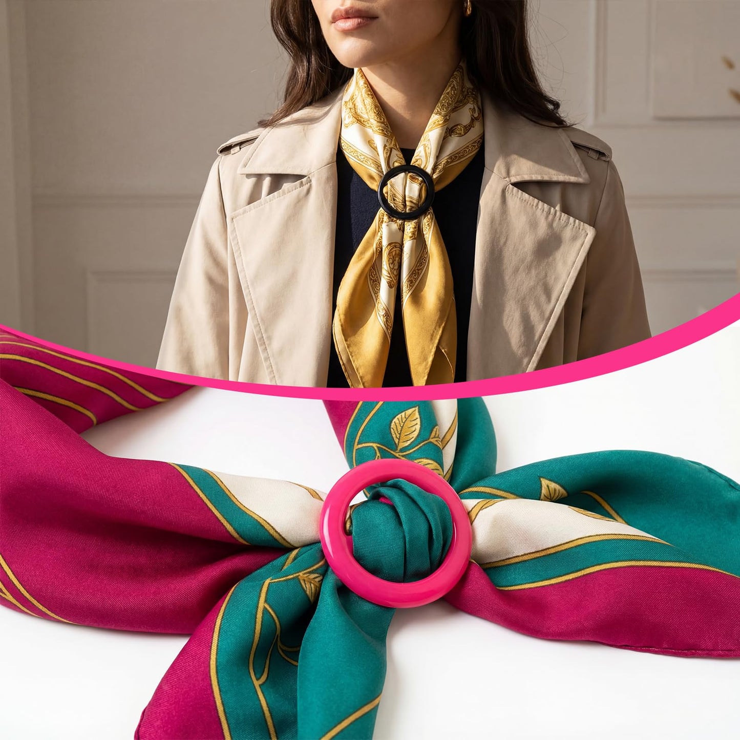 Boao 16 Scarf Ring for Women T Shirt Clips to Tighten Scarf Ring and Slides Clothes Corner Knotted Button for Sweater Dress(Rainbow Style)