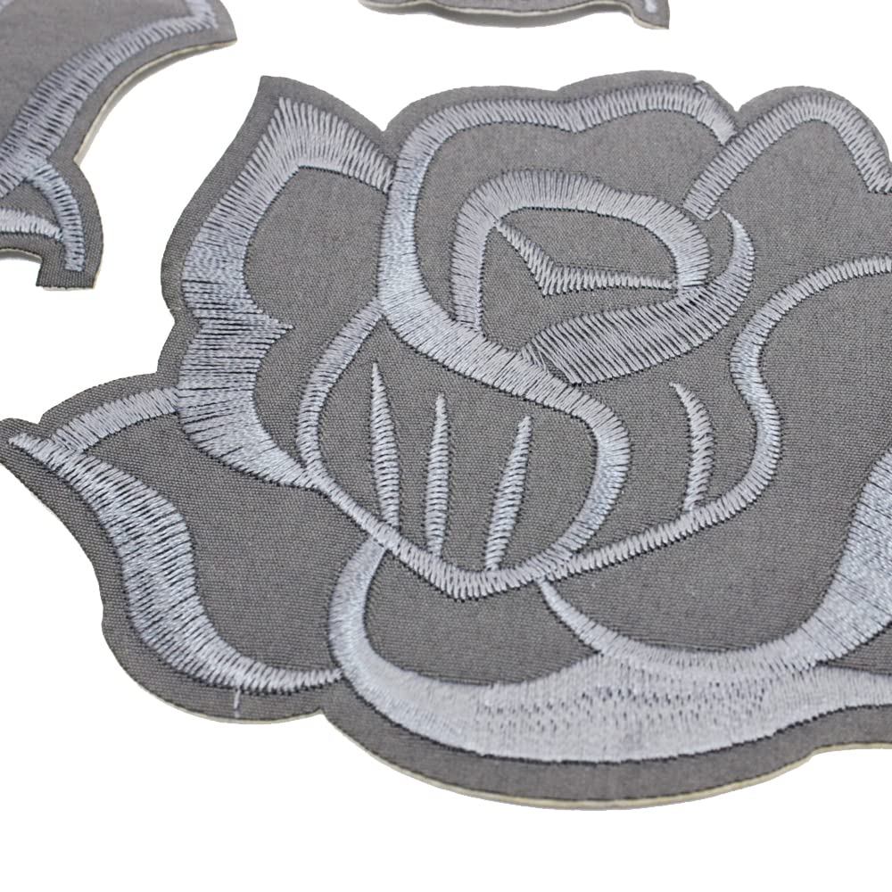 U-Sky Iron on Flower Patches, Embroidery Flower Iron-on Appliques for Clothing Backpacks Jeans Jackets (Deep Gray-3D)