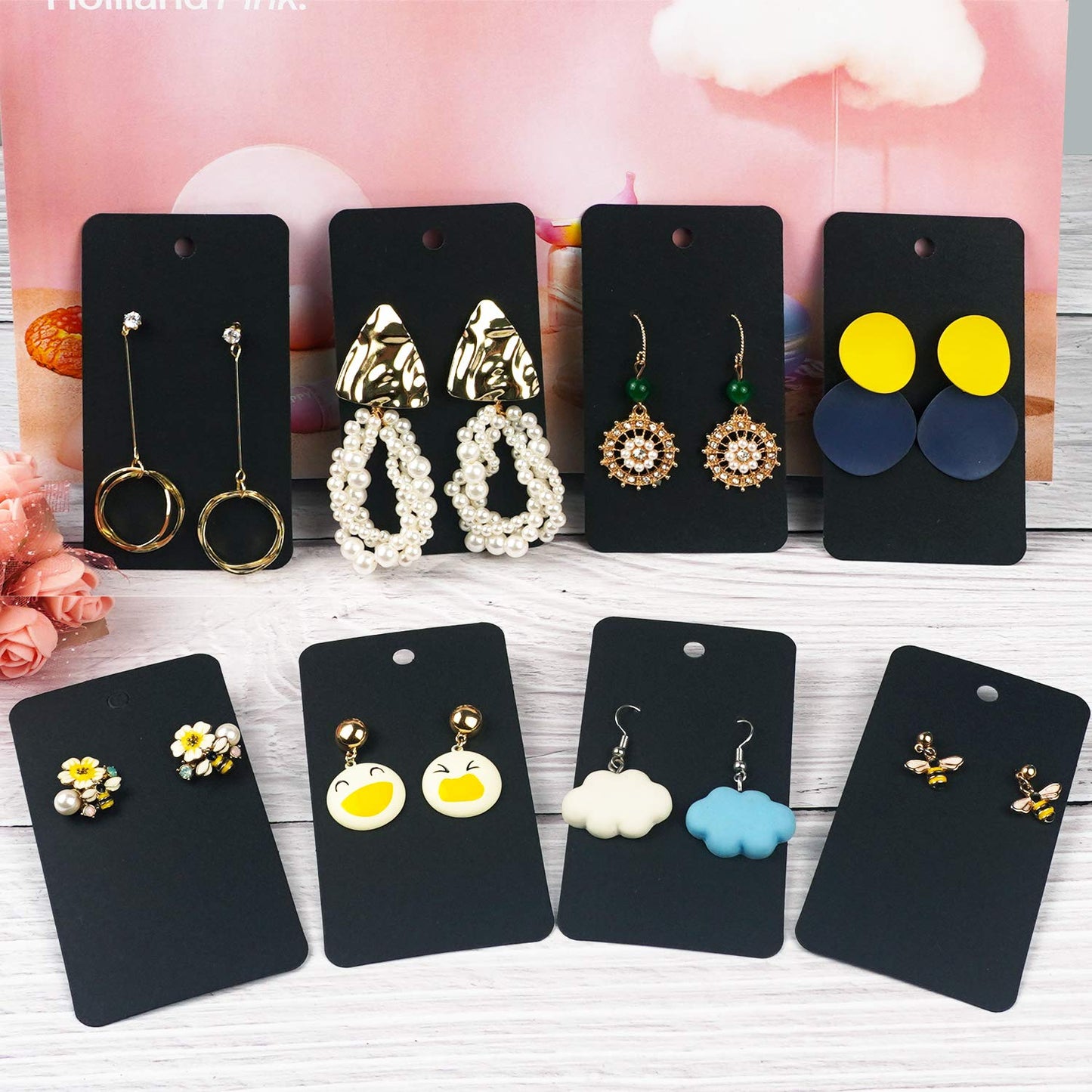Earring Card Holder Earring Display Cards Hanging Earring, Kraft Paper Tags, 256 Pack, 3.5 x 2 Inches (Black)