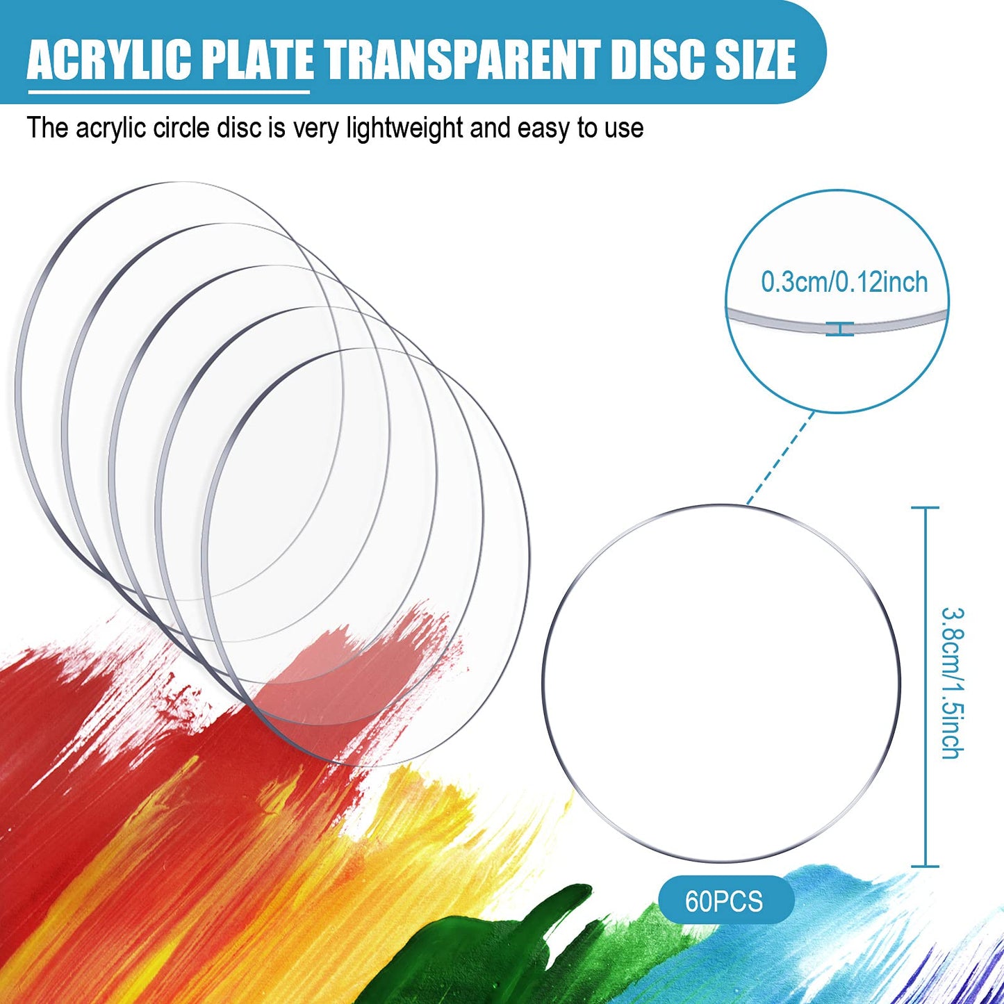 60 Pieces Transparent Acrylic Circle Discs Thick Round Acrylic Sheets Acrylic Circle Disc Ornament Blanks Clear Round Acrylic Ornaments for DIY Projects and Crafts (1.5 Inch)