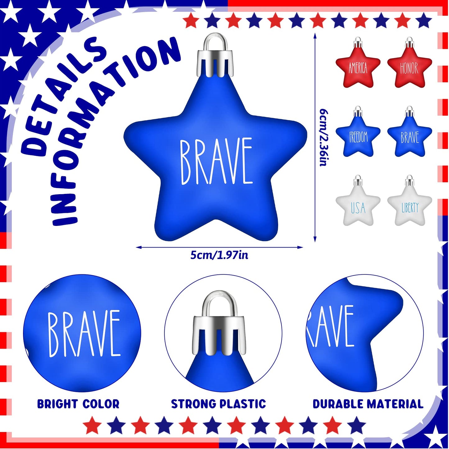 Honoson 24 Pcs 4th of July Star Ornaments Patriotic Tree Decorations Star Independence Day Hanging Ornament Red Blue White 250th Anniversary for Party Tree Decor