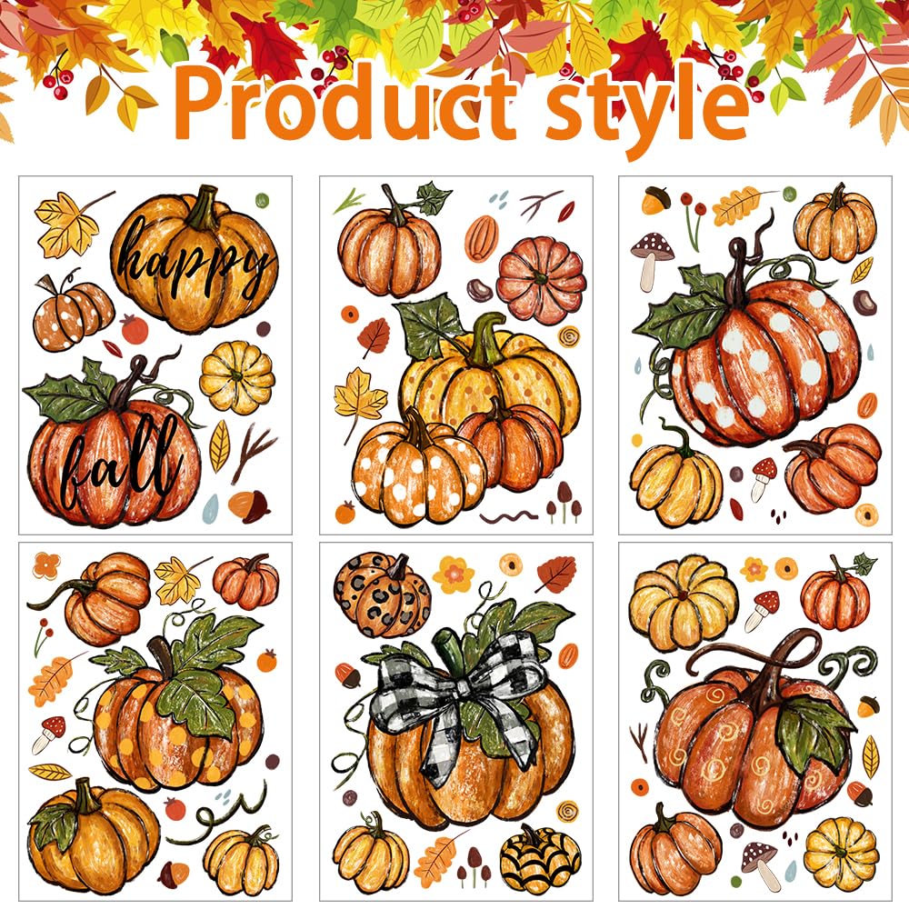 6 Sheets Thanksgiving Leaves Oil Painting Window Clings - Fall Decals Stickers for Autumn Glass Home Decor & Thanksgiving Decoration