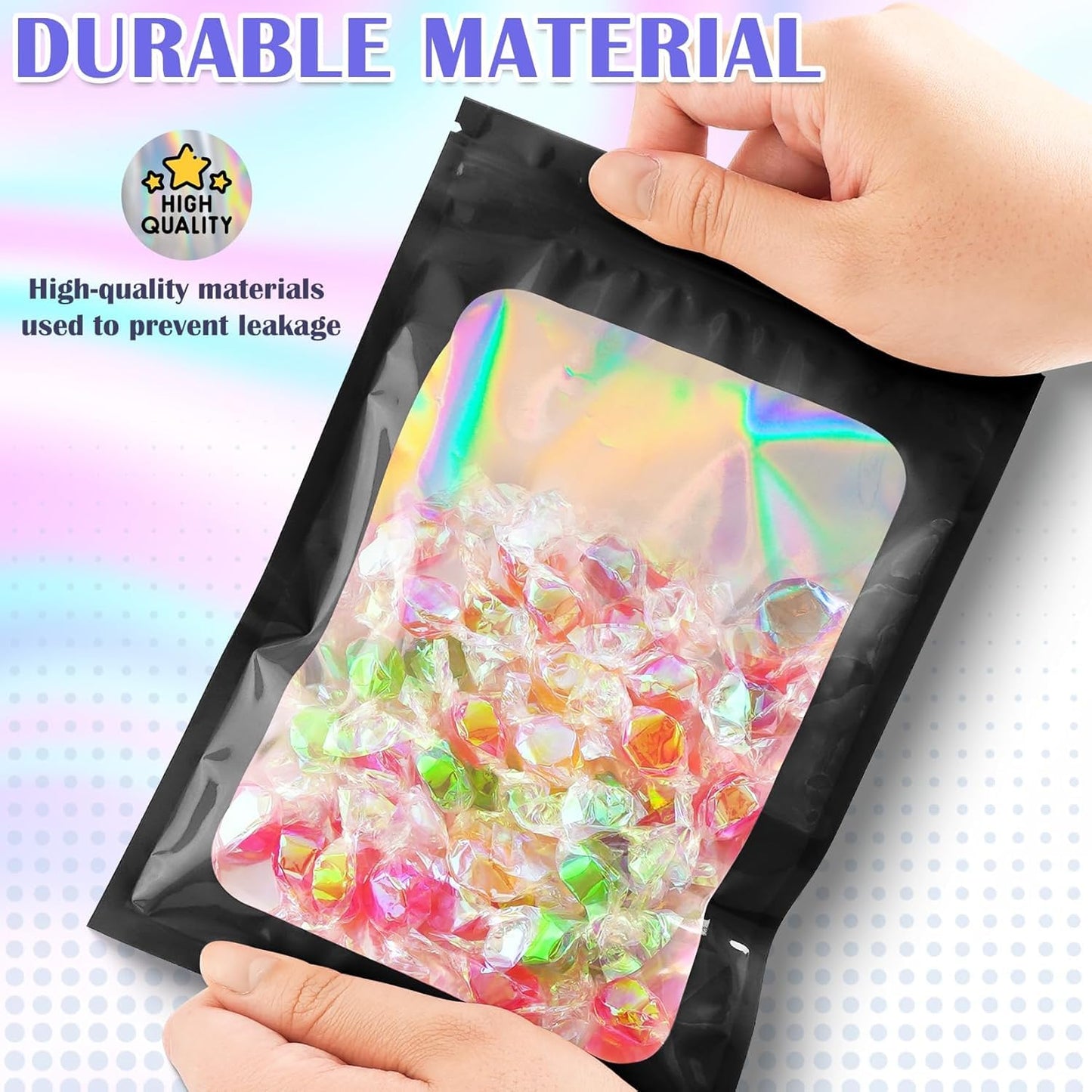 JETMORE 300 Pcs Mylar Bags, Smell Proof Bags Foil Pouch, Holographic Resealable Bags for Small Business, Candy Sample Jewelry Bag Sealable Packaging for Party Favor Food Storage (2.4x3.9in-Black)
