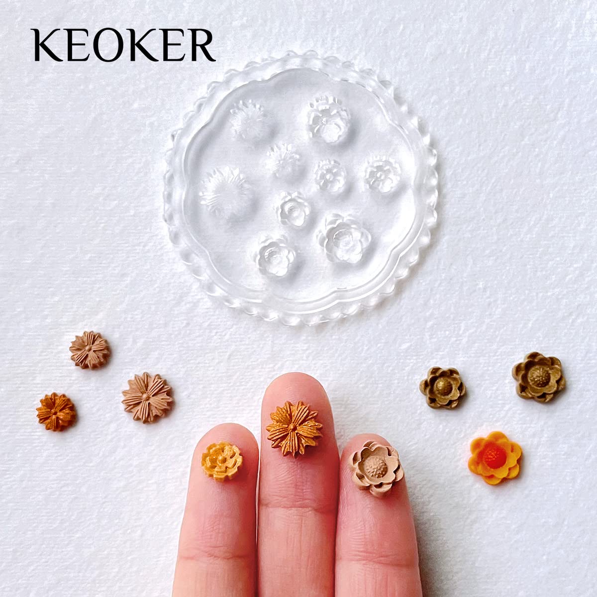 KEOKER Flower Polymer Clay Molds - 4 Pcs flower & Leaf Polymer Clay Molds for Jewelry Making, Daisy Miniature Clay Molds, Polymer Clay Molds for Polymer Clay Earrings Decoration (Mini Flower & Leaf)