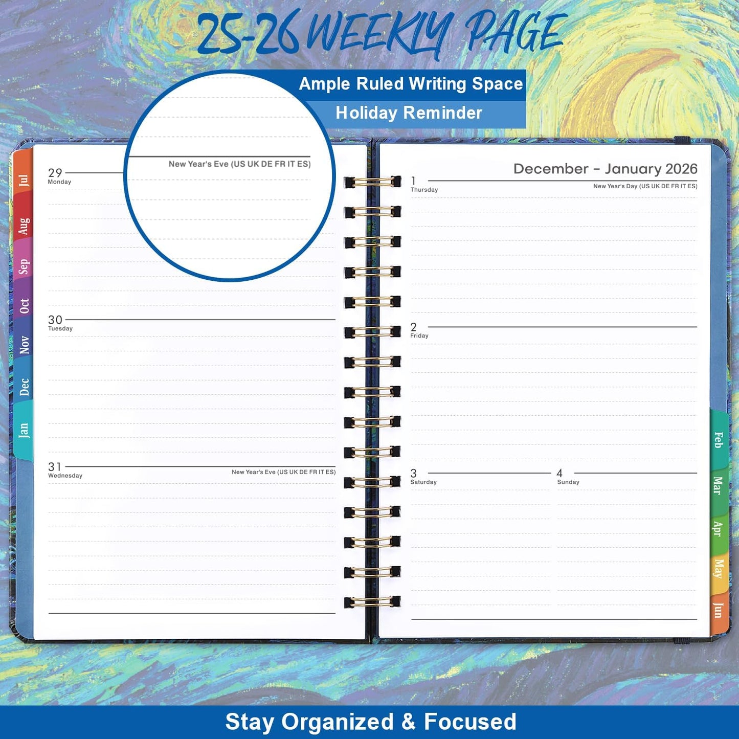 2025-2026 Planner – Jul.2025 - Jun.2026, Weekly ＆ Monthly Academic Planner 2025-2026, with Tabs, 6.4" x 8.5", Hardcover, Strong Binding, Thick Paper, Back Pocket, Elastic Closure, Inner Pocket
