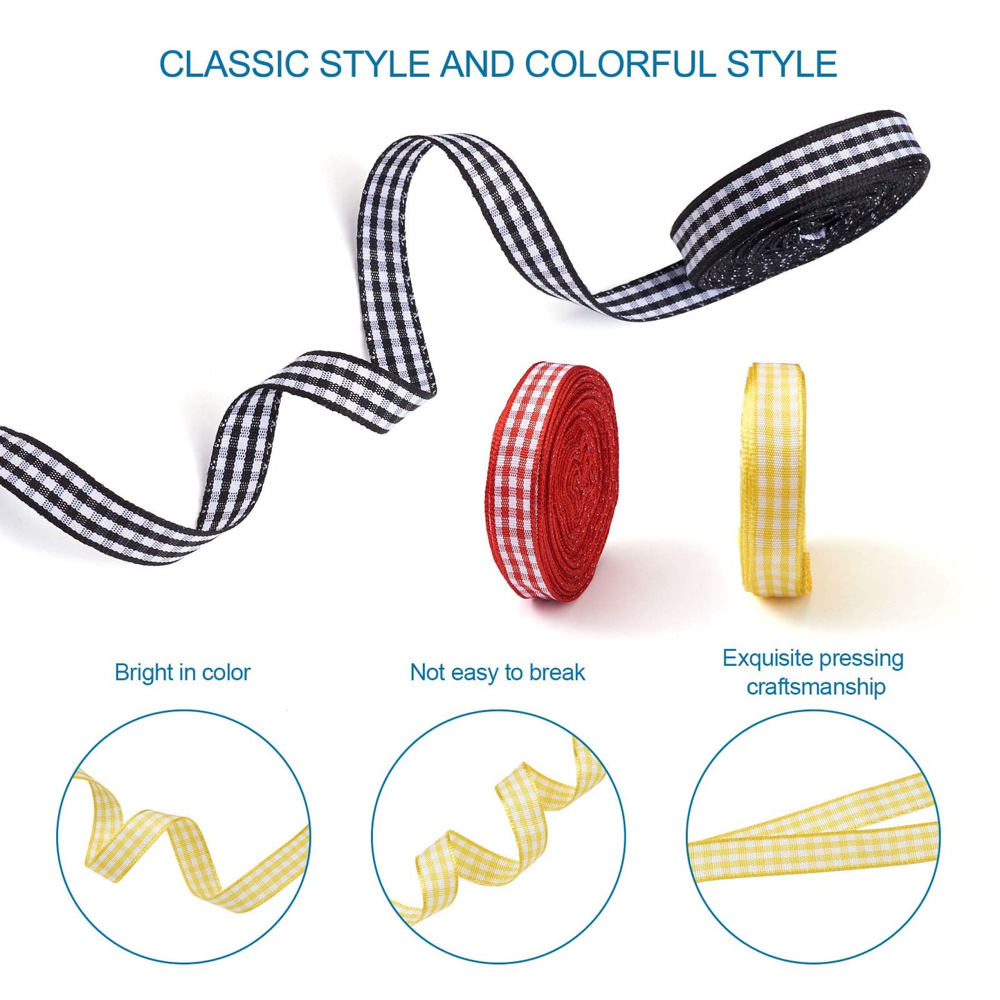 10 Rolls Gingham Checked Polyester Ribbon 3/8 Inch Plaid Tartan Fabric Craft Ribbon Roll for Hair Accessories Craft Wrapping Party Decorations (10 Yards/Roll)