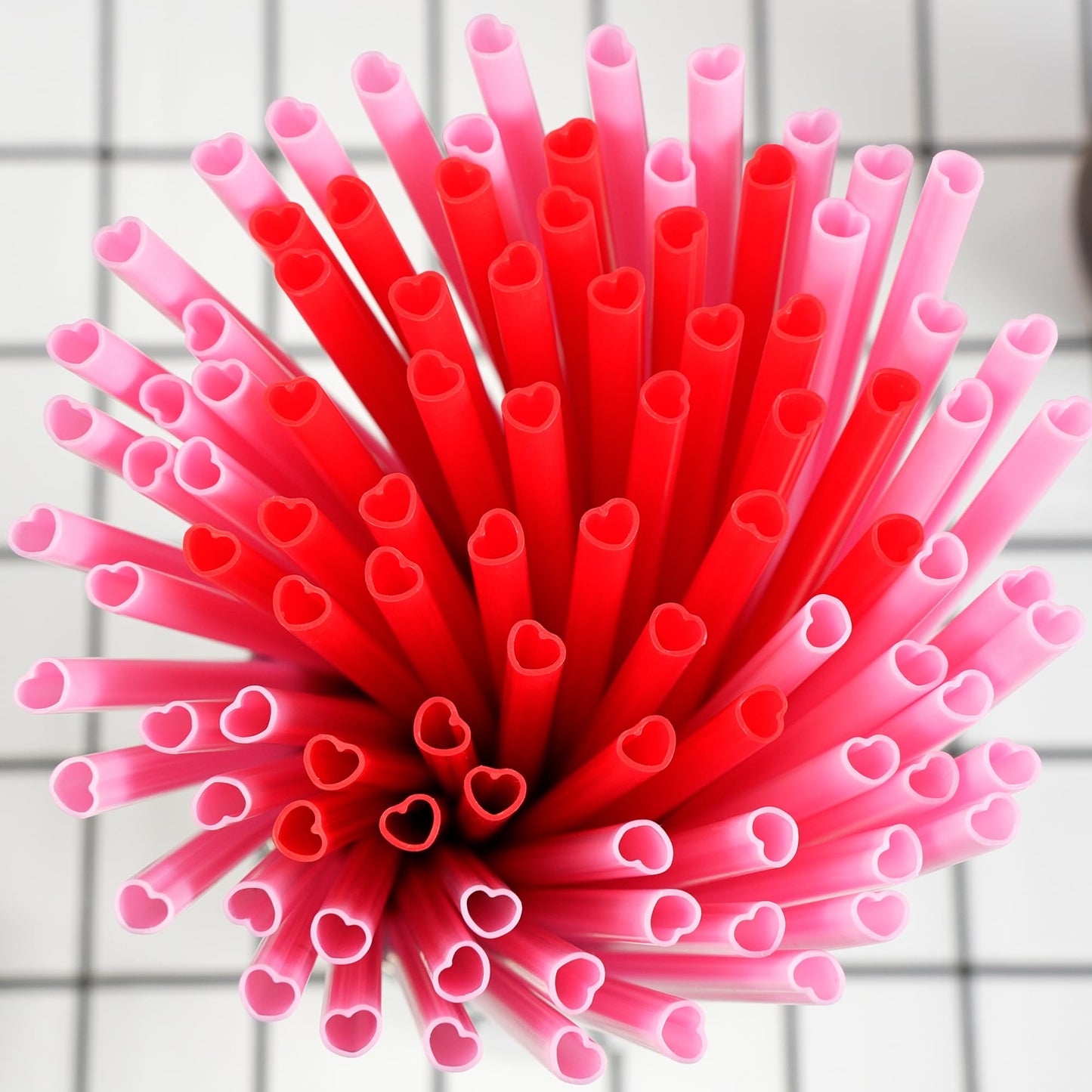 100pcs Heart Straws Bulk 8mm - Individually Wrapped for Valentine's Day Decor, Anniversary & Date Night Supplies (Red&Pink)