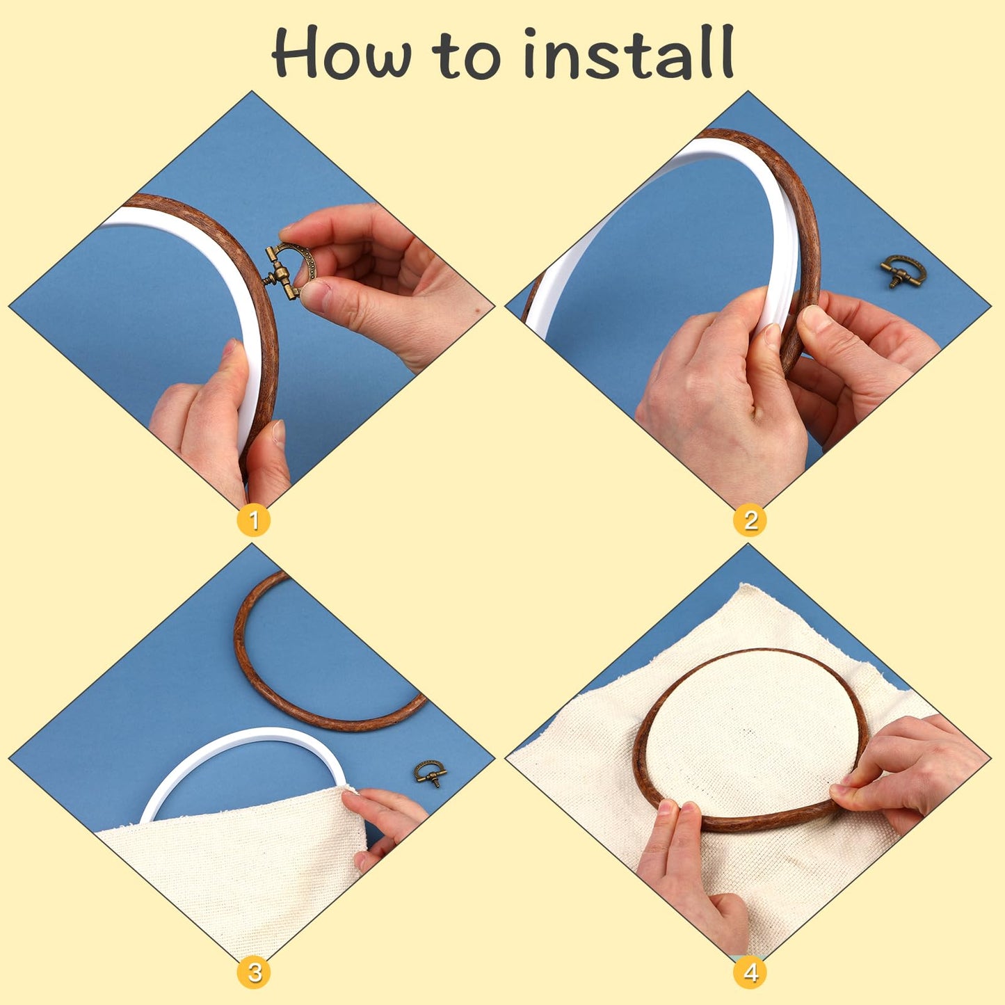 4 Pack Embroidery Hoop Ring, Imitated Wood Display Frame Circle and Oval Embroidery Kits with 30 Pieces Large Eye Embroidery Needles, Quilting Hoop and Cross Stitch Supplies for Sewing and Wall Hang