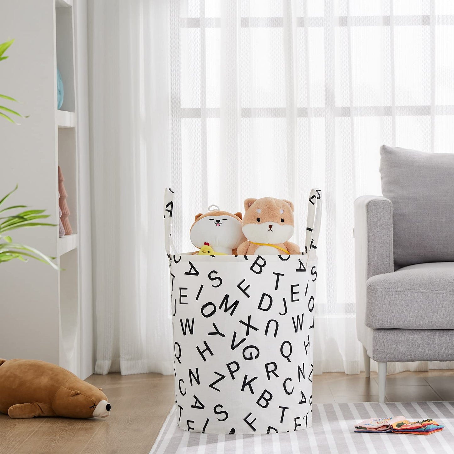 Large Storage Basket for Girls and Boys, Collapsible Laundry Hamper with Long Handles, Toy Bins for Nursery, Kids Room Décor