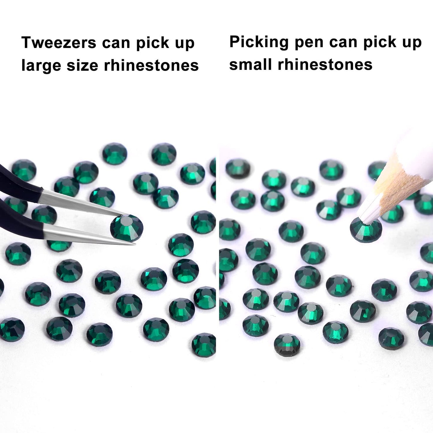 MEIBITE 6796PCS Malachite Hotfix Rhinestones Crystal Stones Glass for Fabric Clothes Shirts Sparkly Flat Back Round with Tweezers and Picking Pen (SS6~SS30 Set)