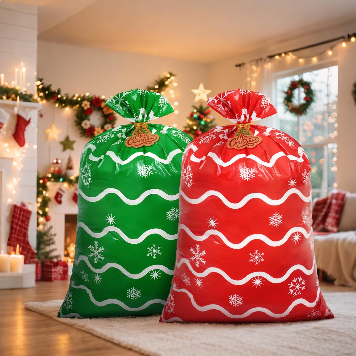 Large Christmas Gift Bags 36"x56" Holiday Gift Wrap Jumbo Christmas Bag for Gifts Giant Sacks for Presents Big Xmas Plastic Gifts Bags (Red Wave)