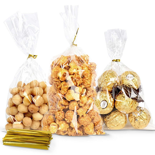 200 Count Poly Treat Bags with 4" Twist Ties Assorted Colors 2.4mils Thickness OPP Plastic Bags of Candy Cookie Treat (4" X 6")