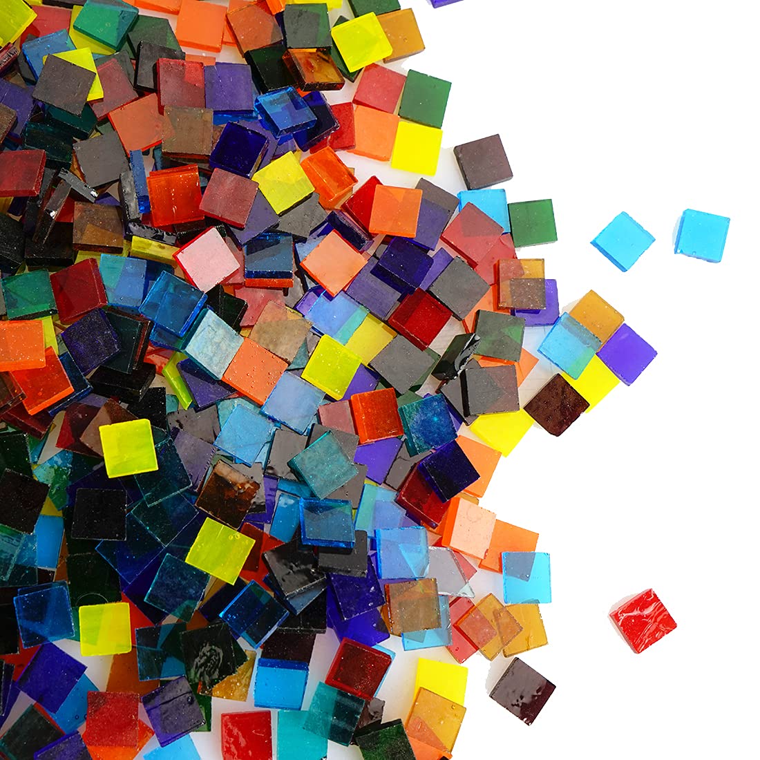 Lanyani Transparent Square Glass Mosaic Tiles Pieces Stained Glass for Crafts, Mixed colors and Patterns, 500g/1.1lb