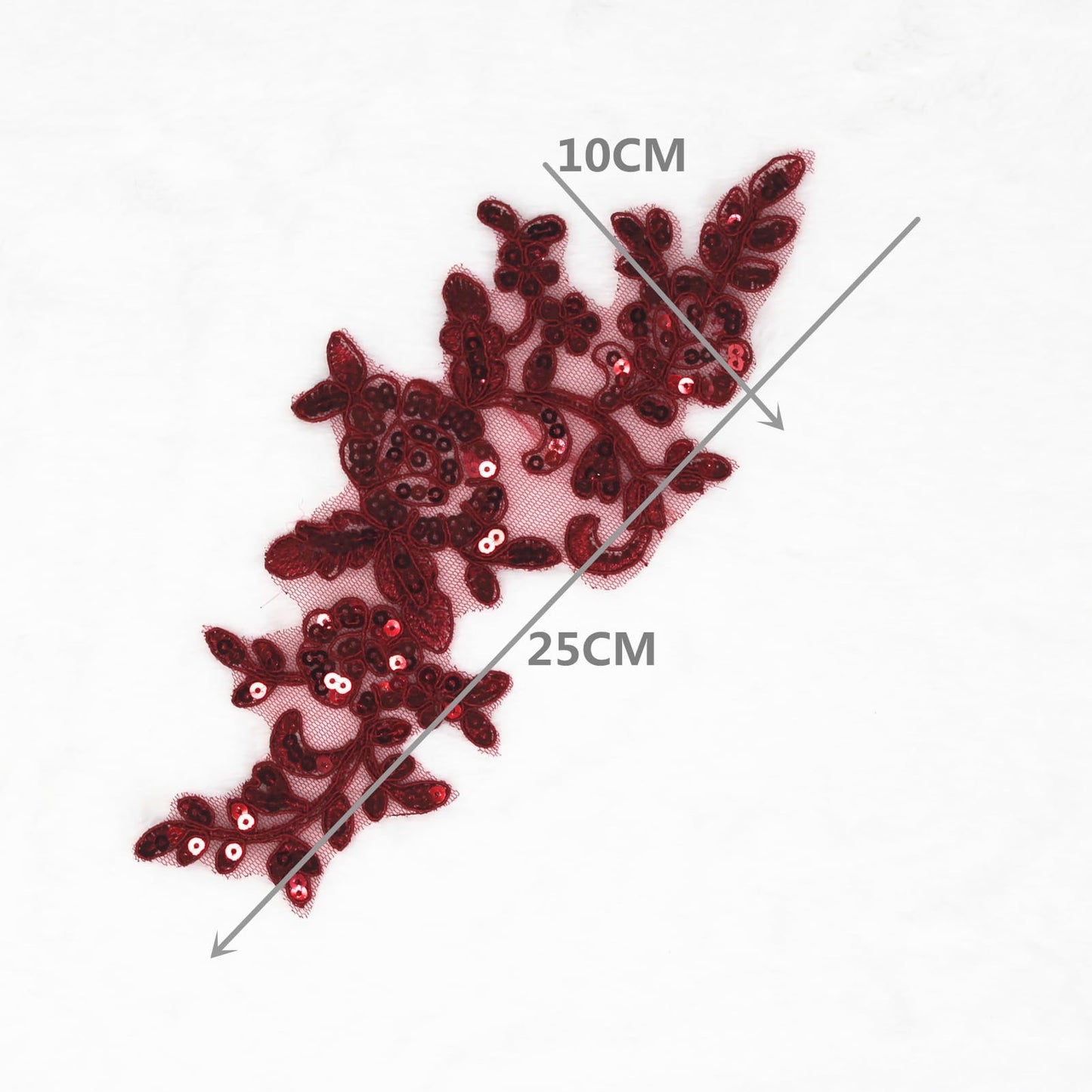 SUNMOVE Pair of Embroidery Sequin Lace Applique Sewing Flower Fabric Collar Patch Motif Wedding Gown Dress Bridal DIY Crafts （Wine）