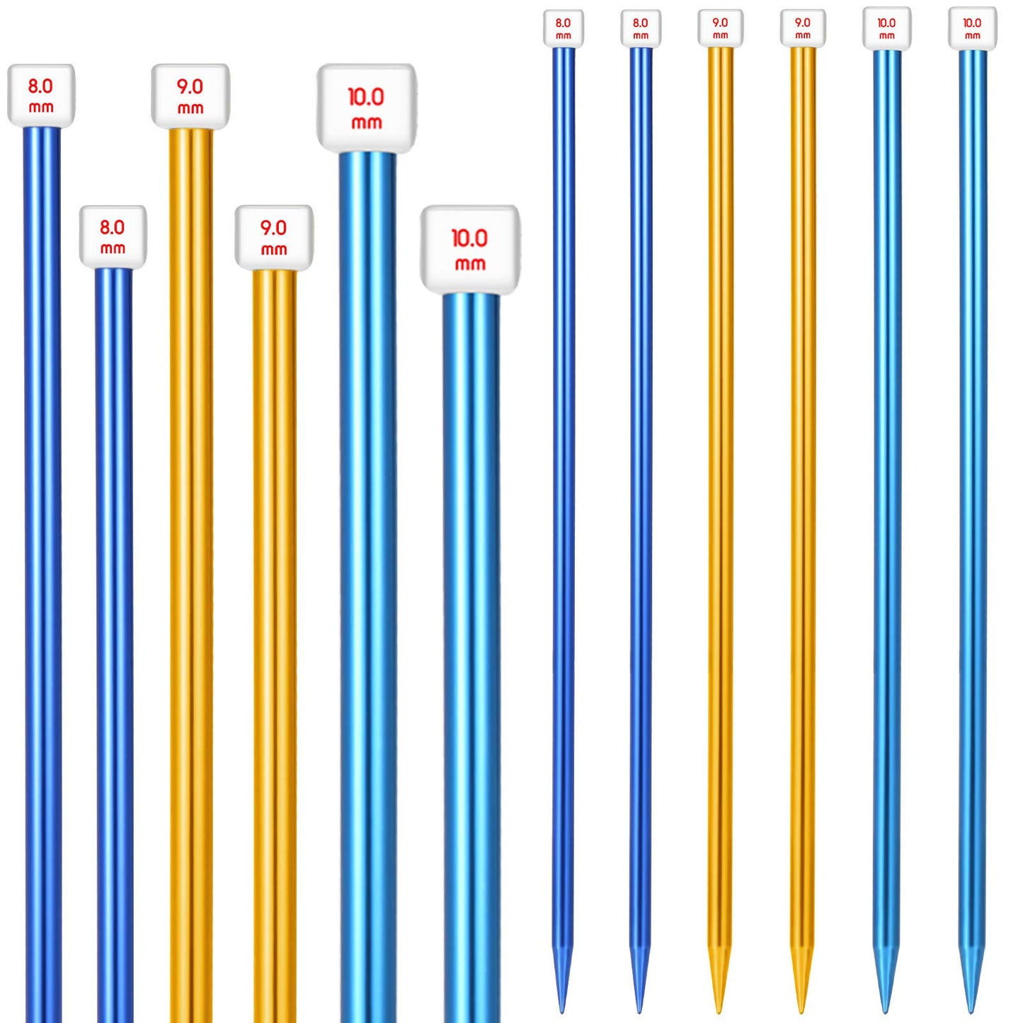 6 Pieces/ 3 Pairs Aluminum Straight Knitting Needles Set, 8 mm, 9 mm and 10 mm,14 Inch Single Point Knitting Needles, Color Extra Long Sweater Straight for DIY Projects