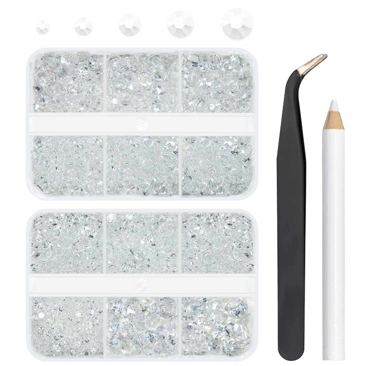 qiipii Transparent Clear Resin Rhinestones for Crafting Clear White Flatback Jelly Stones 2mm 3mm 4mm 5mm 6mm Gems Diamonds for Nails Face Eyes Makeup Tumblers Bottles DIY Crafts Clothes Shoes Phones