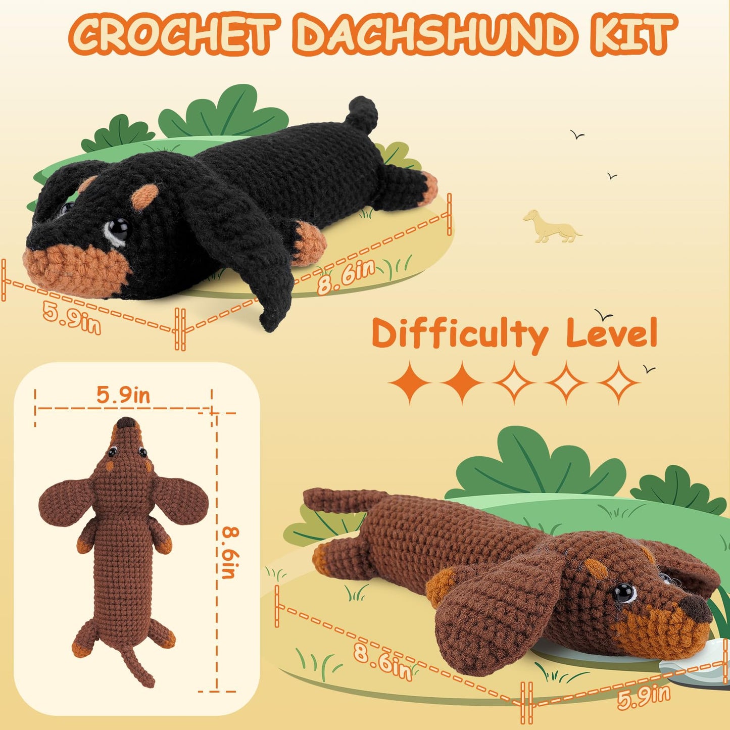 Crochet Kit for Beginners - 2 PCS Dachshund Crochet Kits with Step-by-Step Video Tutorials, Beginner Crochet Kit for Adults Kid, Crochet Animal Kit, Dog Craft Knitting Kit Crochet Gifts