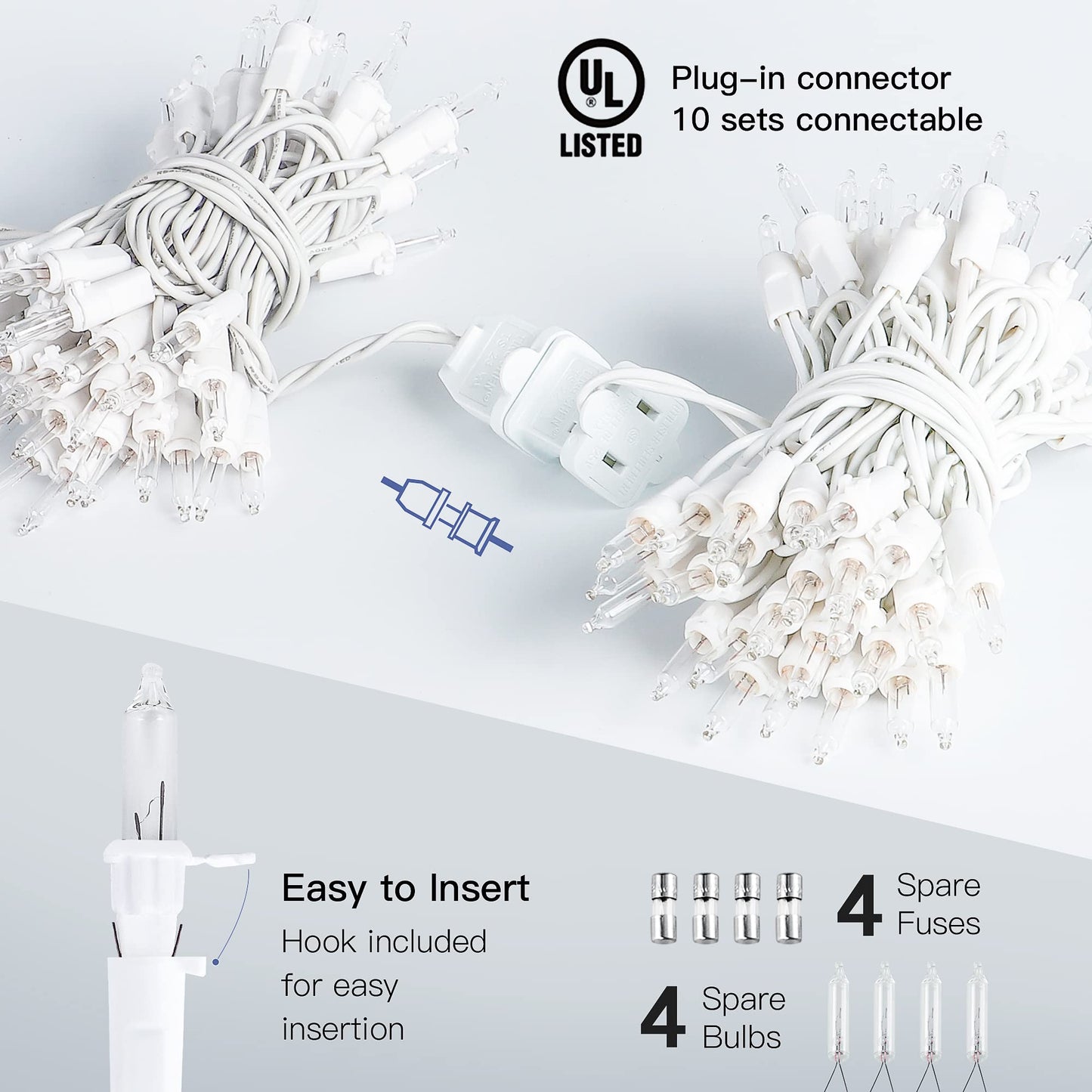 Hopolon 2PACK 50-Count Set Clear Christmas Lights with White Wire,Incandescent Bulb Mini String Lights for Holiday,Christmas Tree,Party, Wedding, Xmas, Home,Indoor & Outdoor Decorations(Warm White)