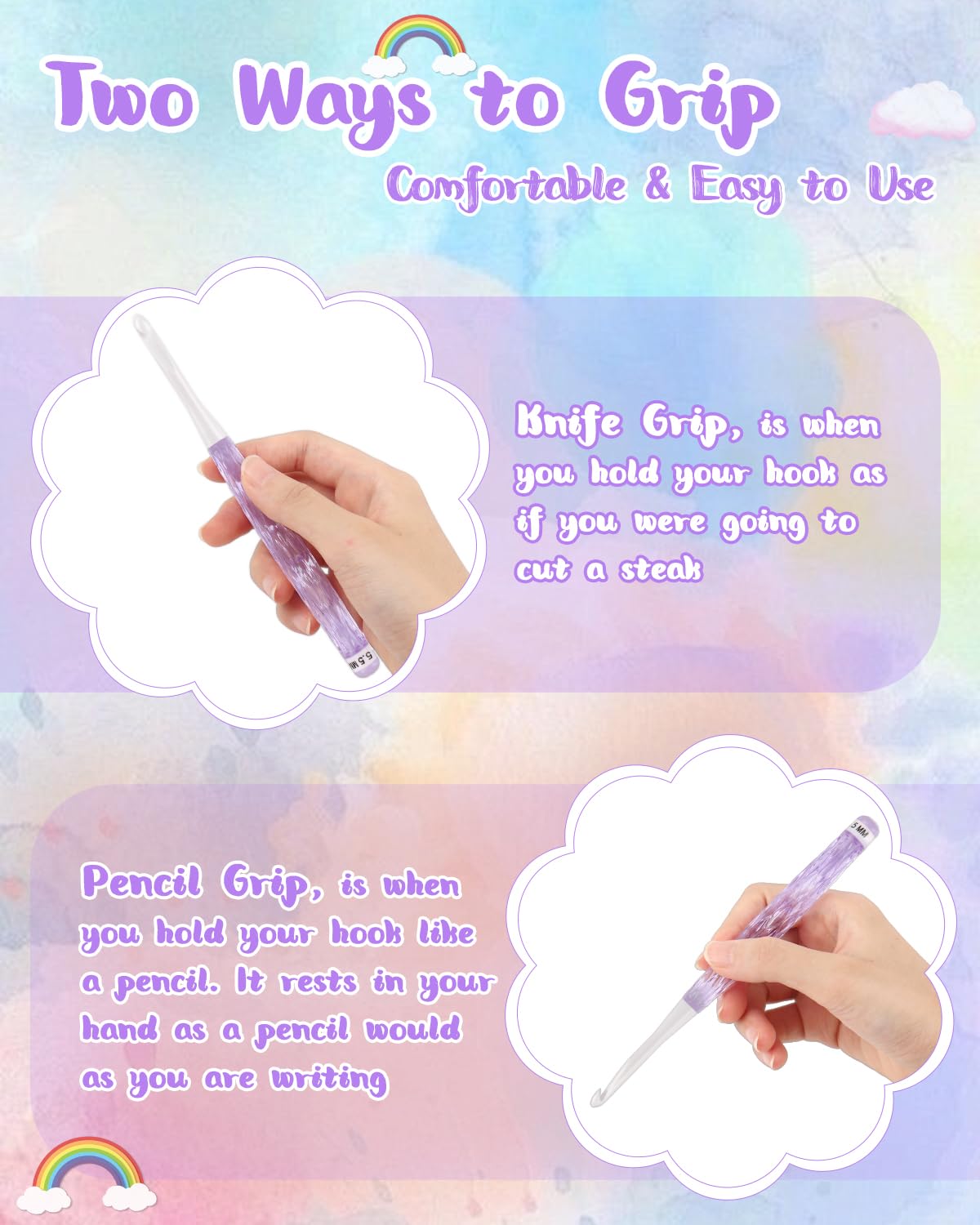 8PCS Inline Crochet Hooks Set, Crochet Needles for Crocheting Yarn, Non-Slip Crochet Hook Grips, Crochet Hooks for Arthritic Hands, Size 2.5mm-6mm Crochet Hooks, Cute Plastic Crochet Hooks