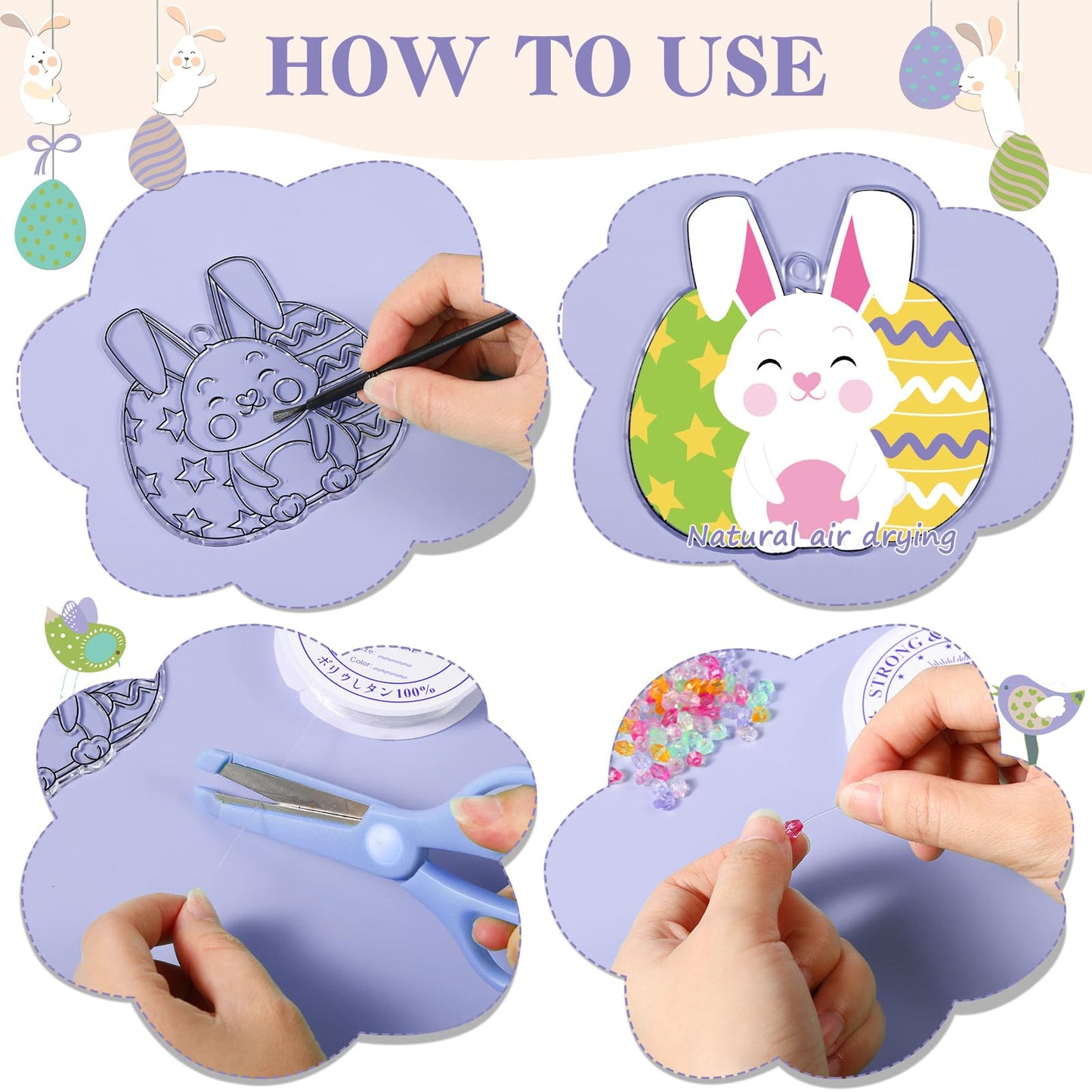 30 Set Easter Craft Kit Suncatchers Kit Spring Easter Eggs DIY Suncatchers Craft Kit Make Your Own Suncatcher Paint Easter Bunny Sun Catcher Ornaments for Spring Art Craft Painting Activity