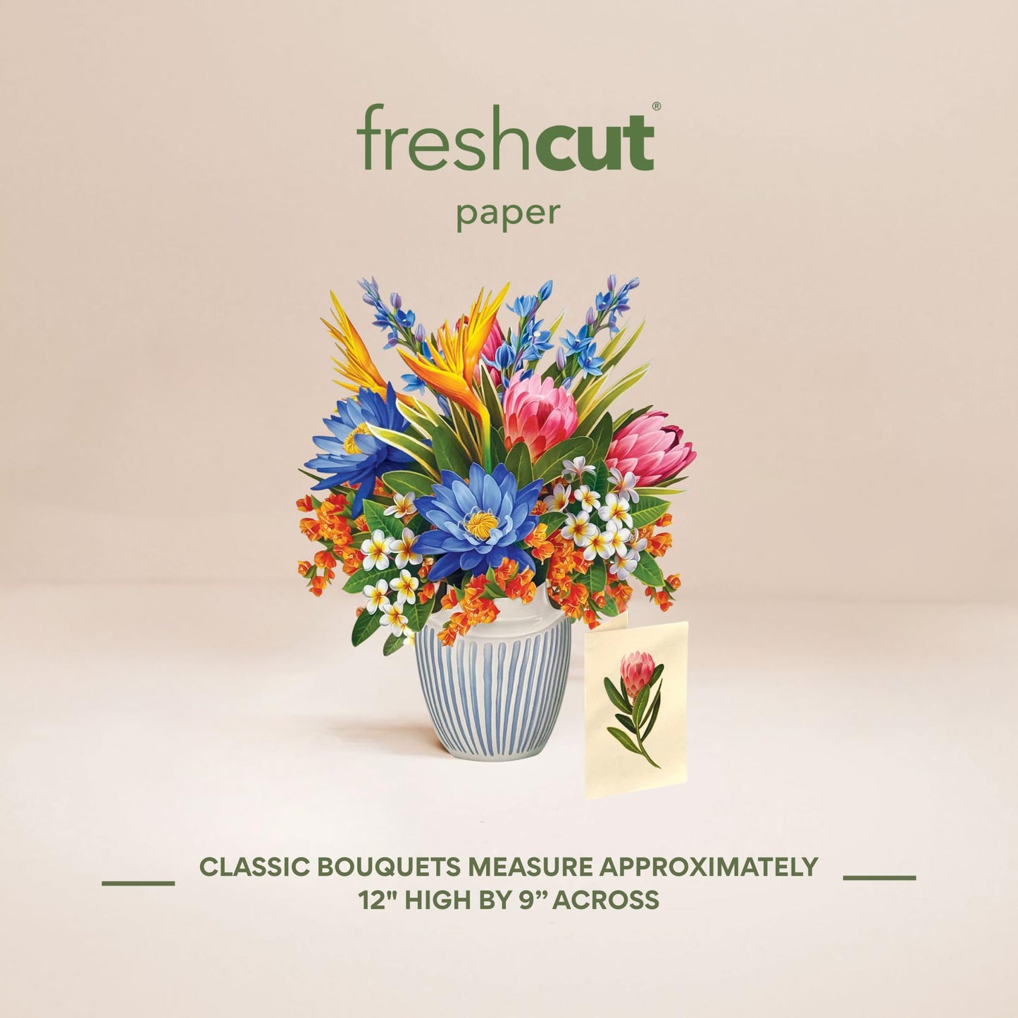 Freshcut Paper Tropical Paradise Pop Up Cards, 12 Inch Life Sized Forever Flower Bouquet 3D Popup Greeting Card, Birthday Cards, Anniversary Card, Blank Notecard & Envelope