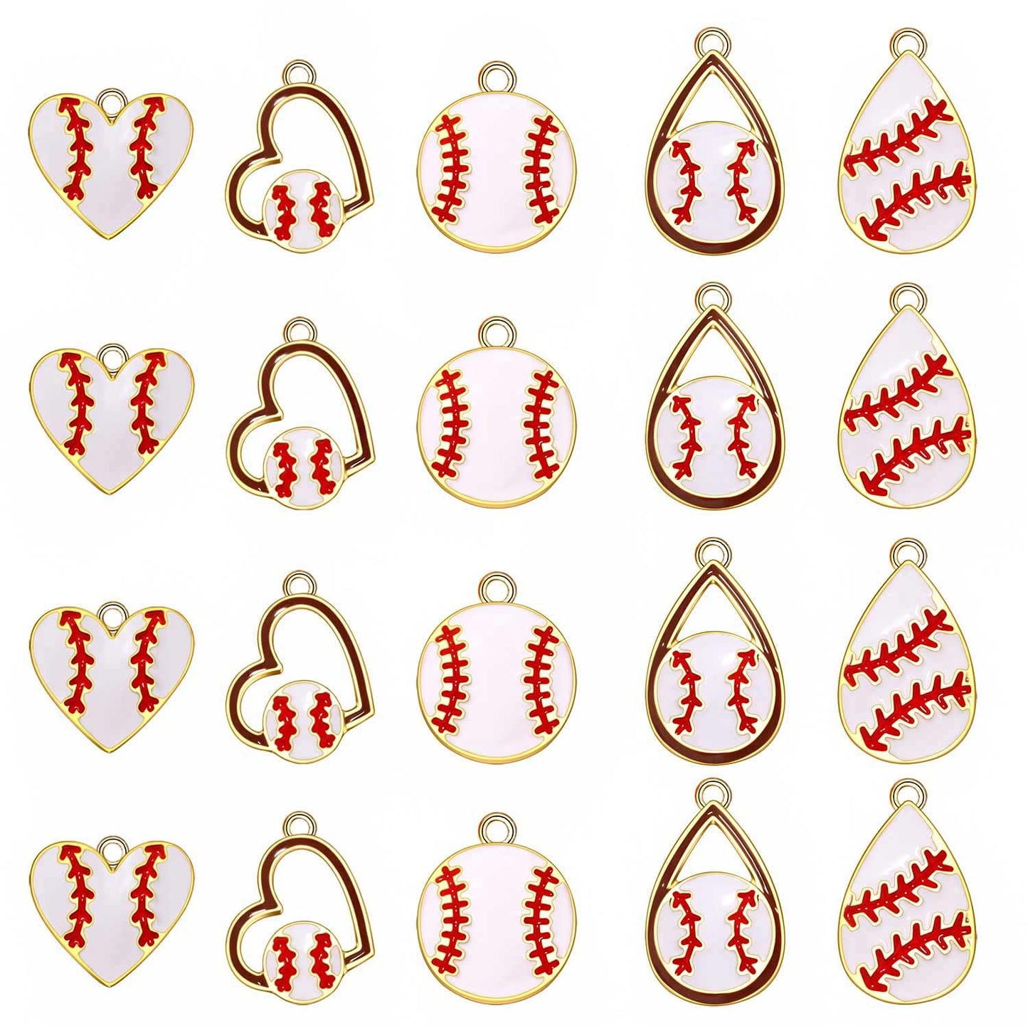 20PCS Sports Charms Enamel Basketball Baseball Pendant Charms for Jewelry Making Rhinestone Ball Game Softball Charms for Necklace Bracelet Earrings DIY Crafts (Set 7)