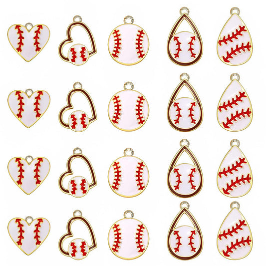 20PCS Sports Charms Enamel Basketball Baseball Pendant Charms for Jewelry Making Rhinestone Ball Game Softball Charms for Necklace Bracelet Earrings DIY Crafts (Set 7)