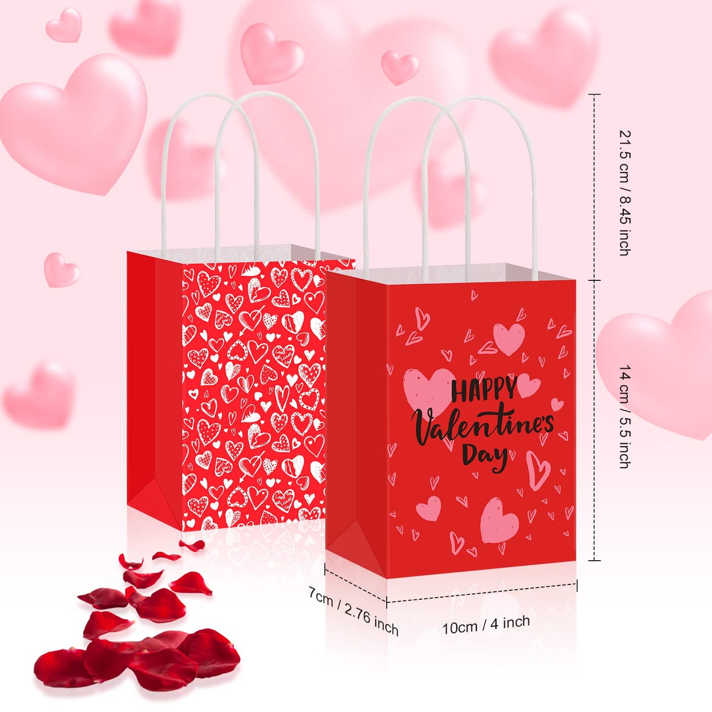 8 Pcs Mini Paper Valentines Day Gift Bags Mini Gift Bags with Handles Bag for Cards, Galentines, Teacher Present, Classroom Party, Wedding Birthday Party Favor (5.5 x 4 x 2.75 Inch)