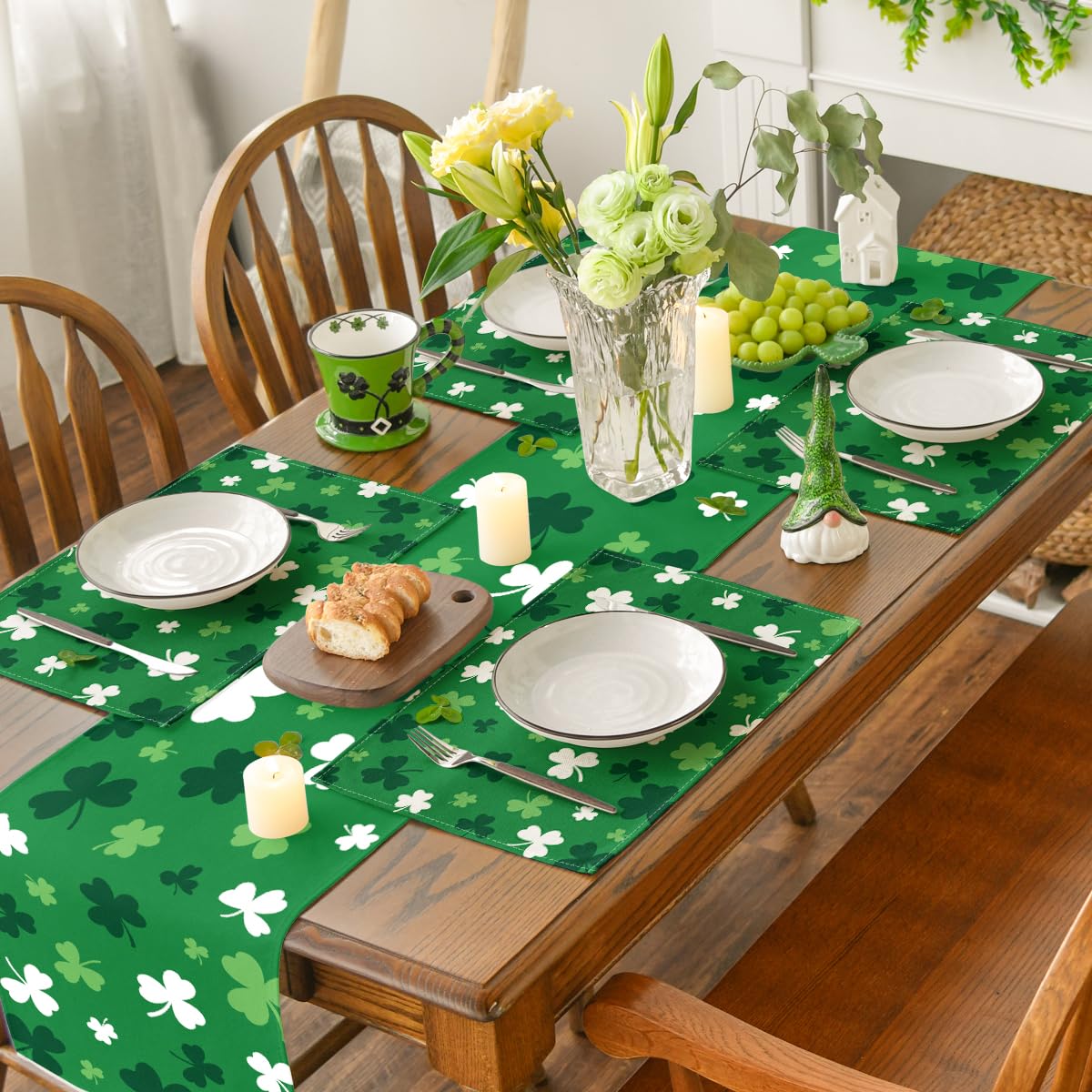 Artoid Mode Green Shamrock St. Patrick's Day Placemats Set of 4, 12x18 Inch Seasonal Spring Table Mats for Party Kitchen Dining Decoration