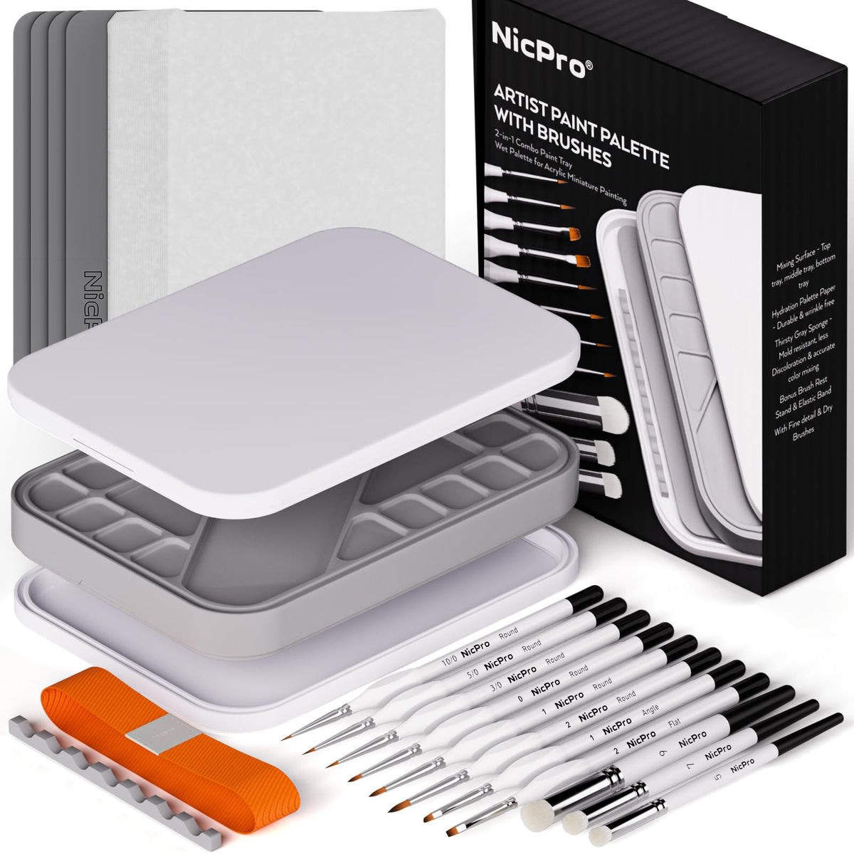 Miniature Painting Kit with Wet Palette, Detail Paint Brush Drybrush