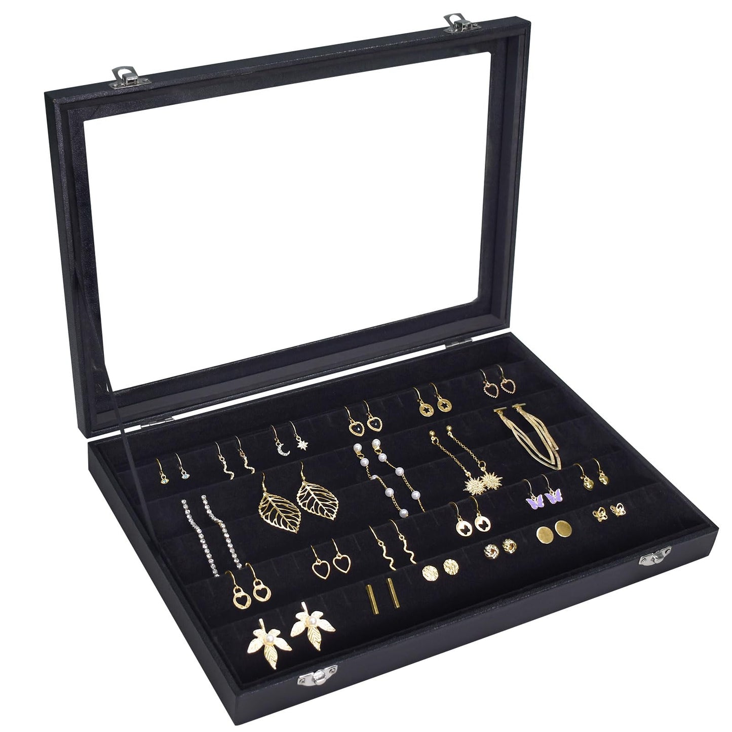 Bivisen Earring Organizer Tray, Jewelry Tray with Lid, Earring Storage Box, and Jewelry Display Case, Keep Your Earrings Organized and Secure with This Stylish and Functional Earring Tray (Black)