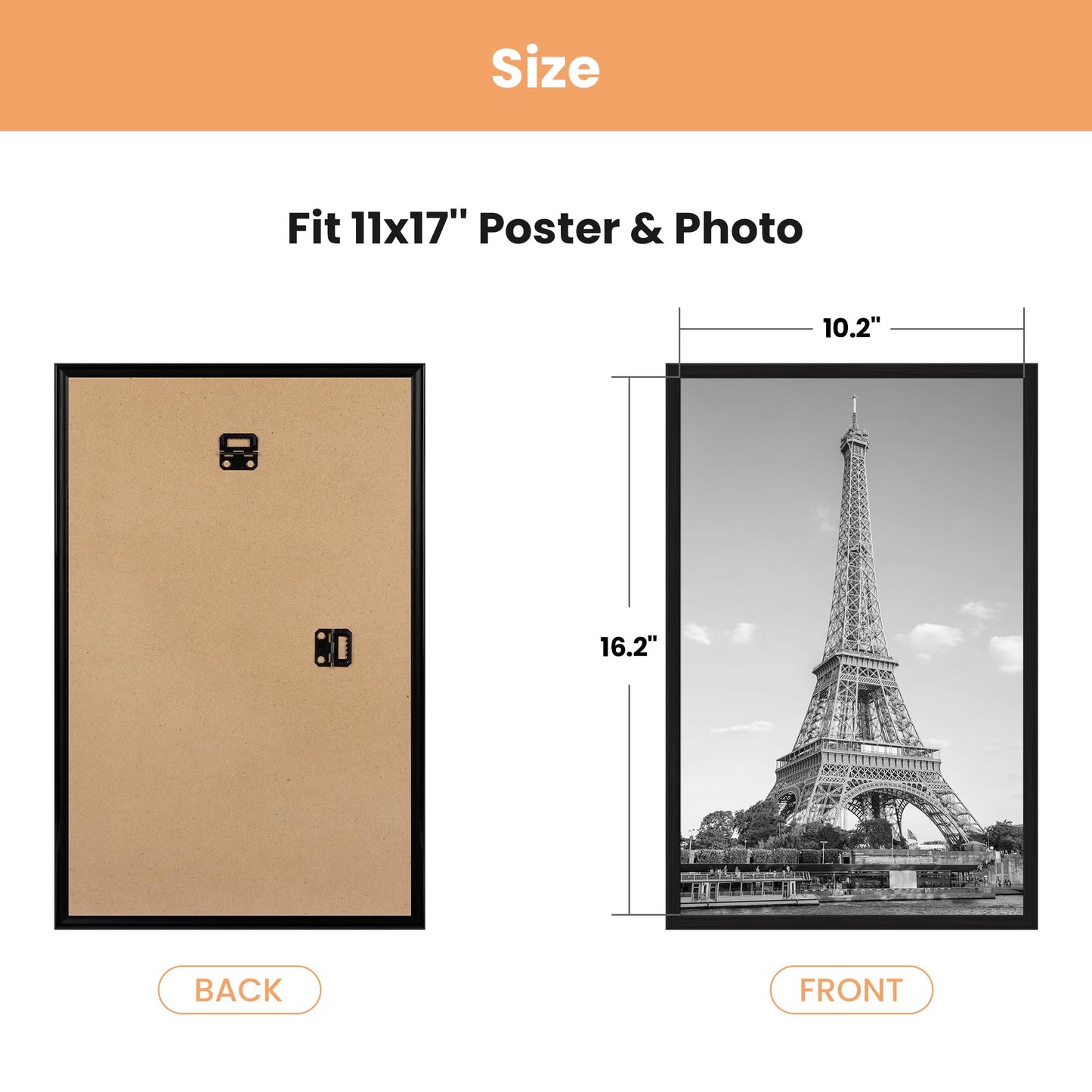 11x17 Picture Frame Black 3 Pack, Scratch-Proof 11 x 17 Poster Frames for Photo Gallery - Slide-In Strips, Horizontal or Vertical Wall Mounting