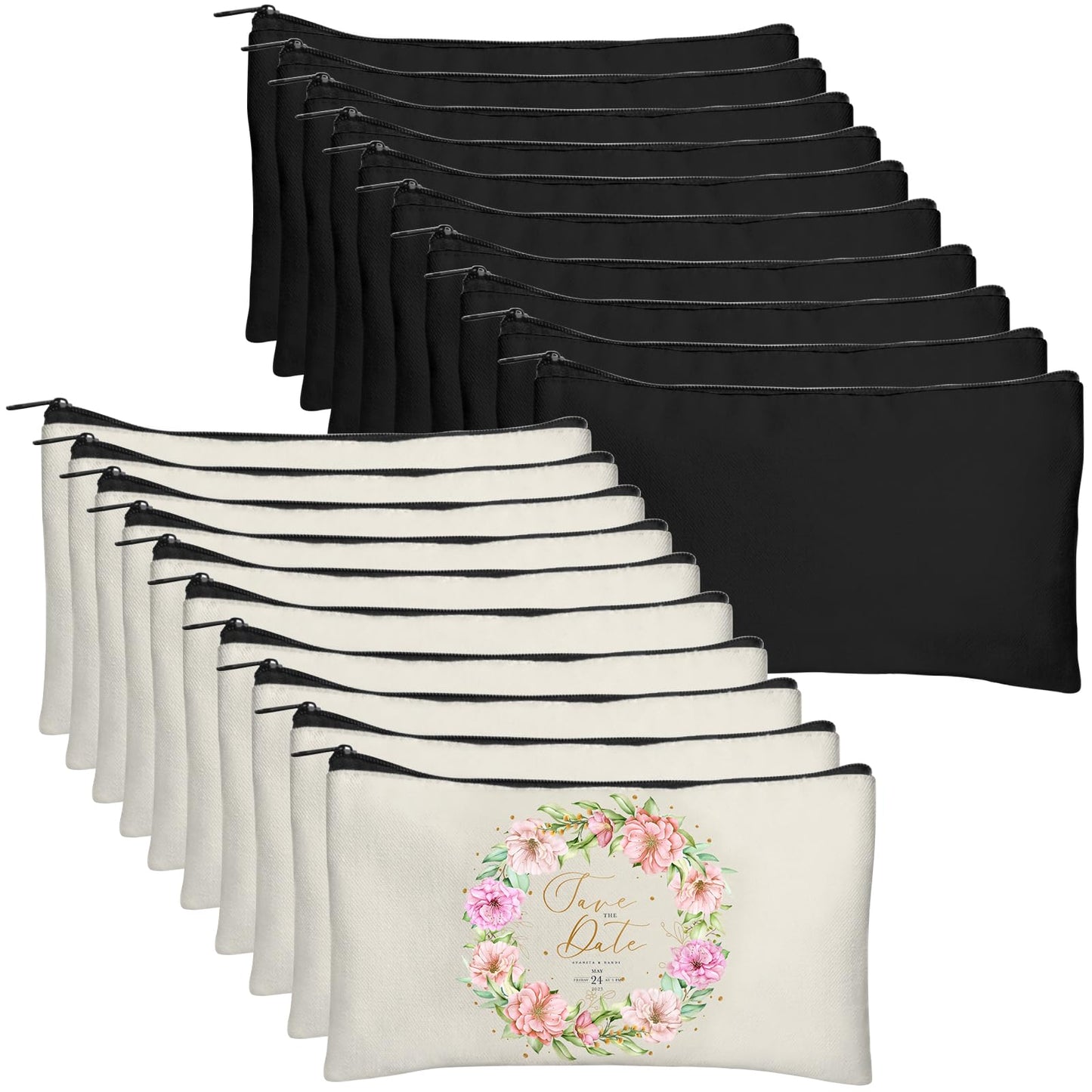 Legigo 20 Pack Blank DIY Craft Bag Canvas Pencil Case Blank Makeup Bags- Beige & Black Canvas Pencil Pouch Bulk Canvas Cosmetic Bag Travel Toiletry Bag Canvas Zipper Bag for Over 36 Months Years Kid