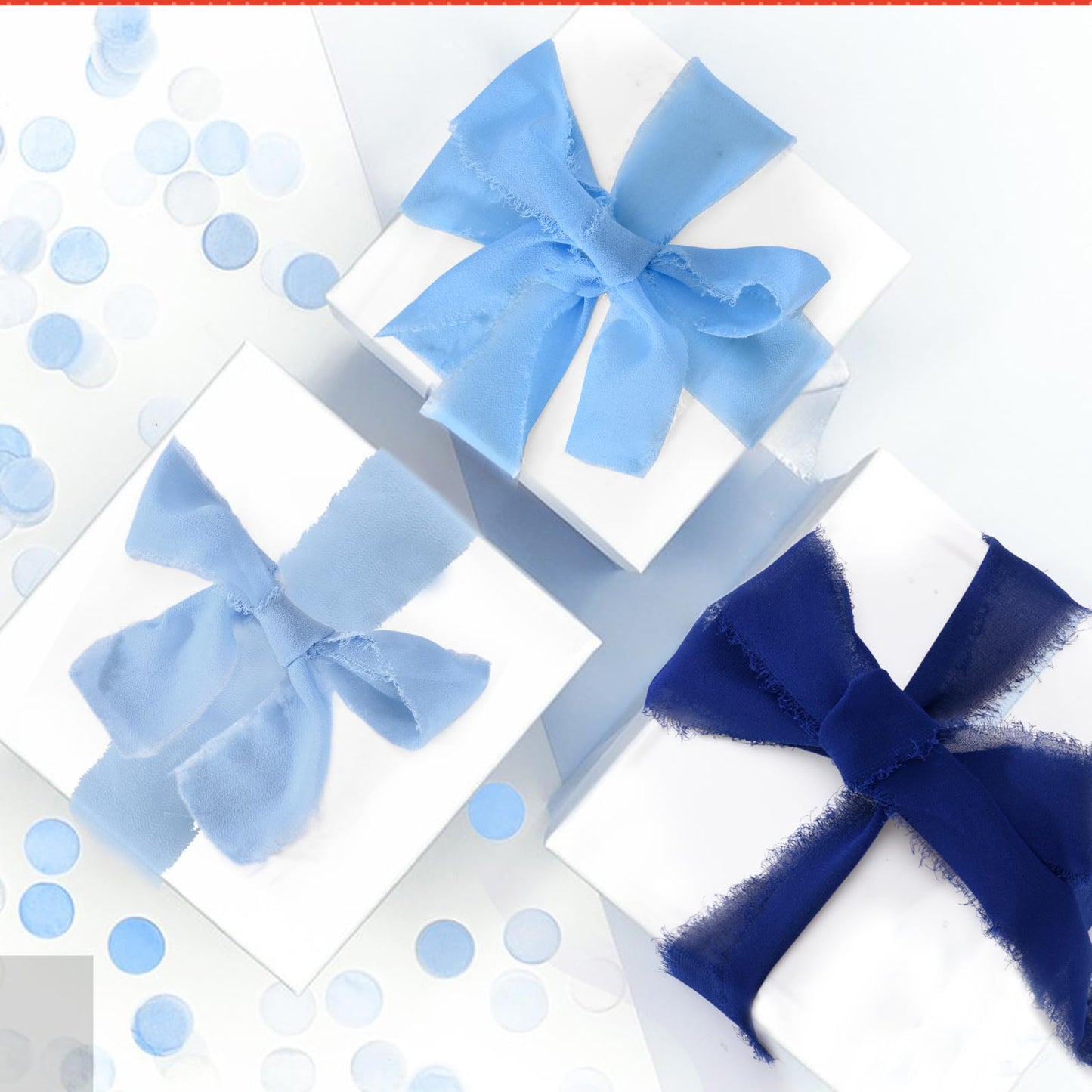 3 Rolls Chiffon Silk Ribbon-1.5 inches* 21 Yards Chiffon Ribbon Rolls, Flower Wrapping Chiffon Ribbon Set for Wedding Bouquets,Christmas Gift, DIY Crafts,Ribbon Hair Ties (Gradient Blue)