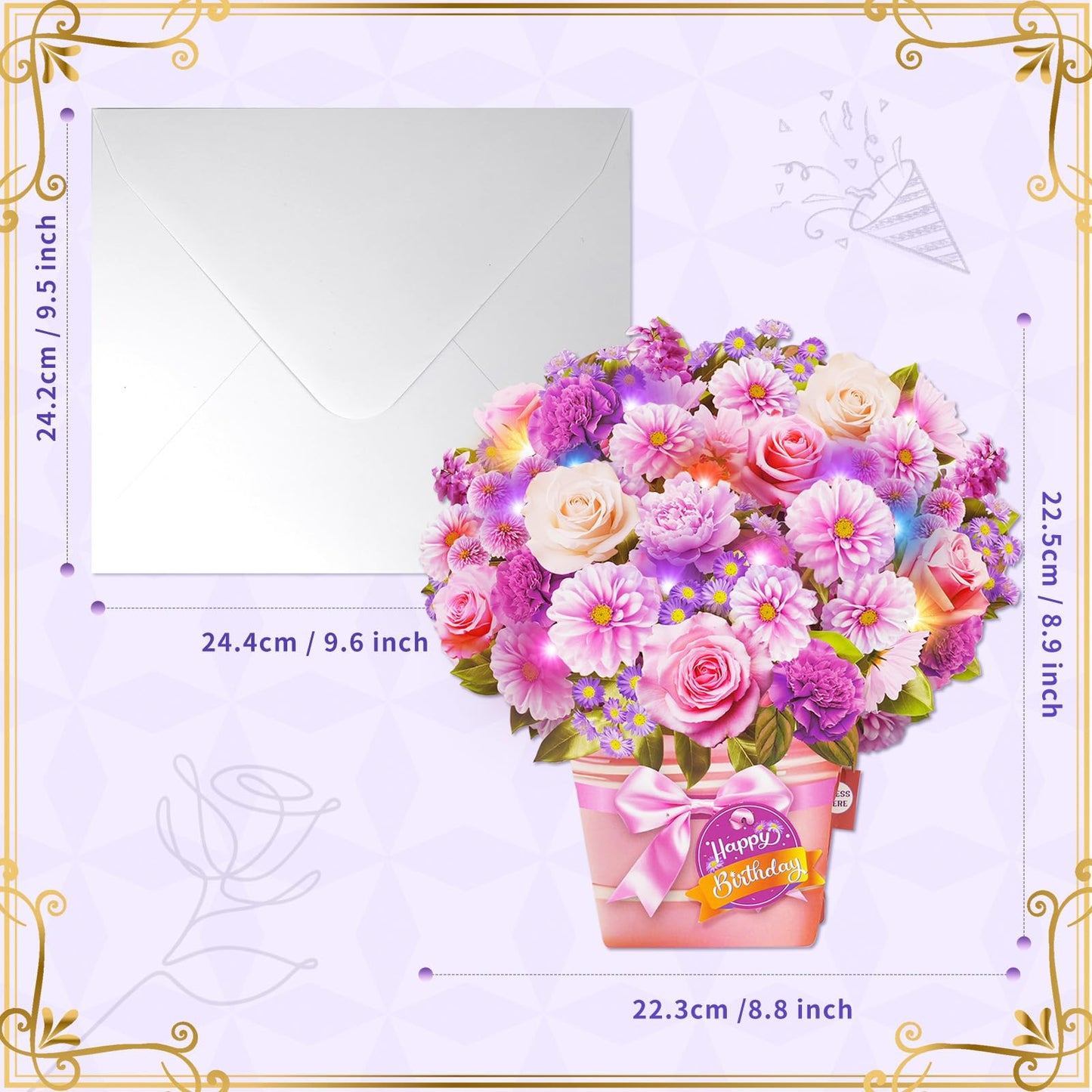 APOTODITO Birthday Cards, Birthday Card with Music and Light, Flower Bouquet 3D Card for Mom, Women, Wife (Birthday Purple Flower)