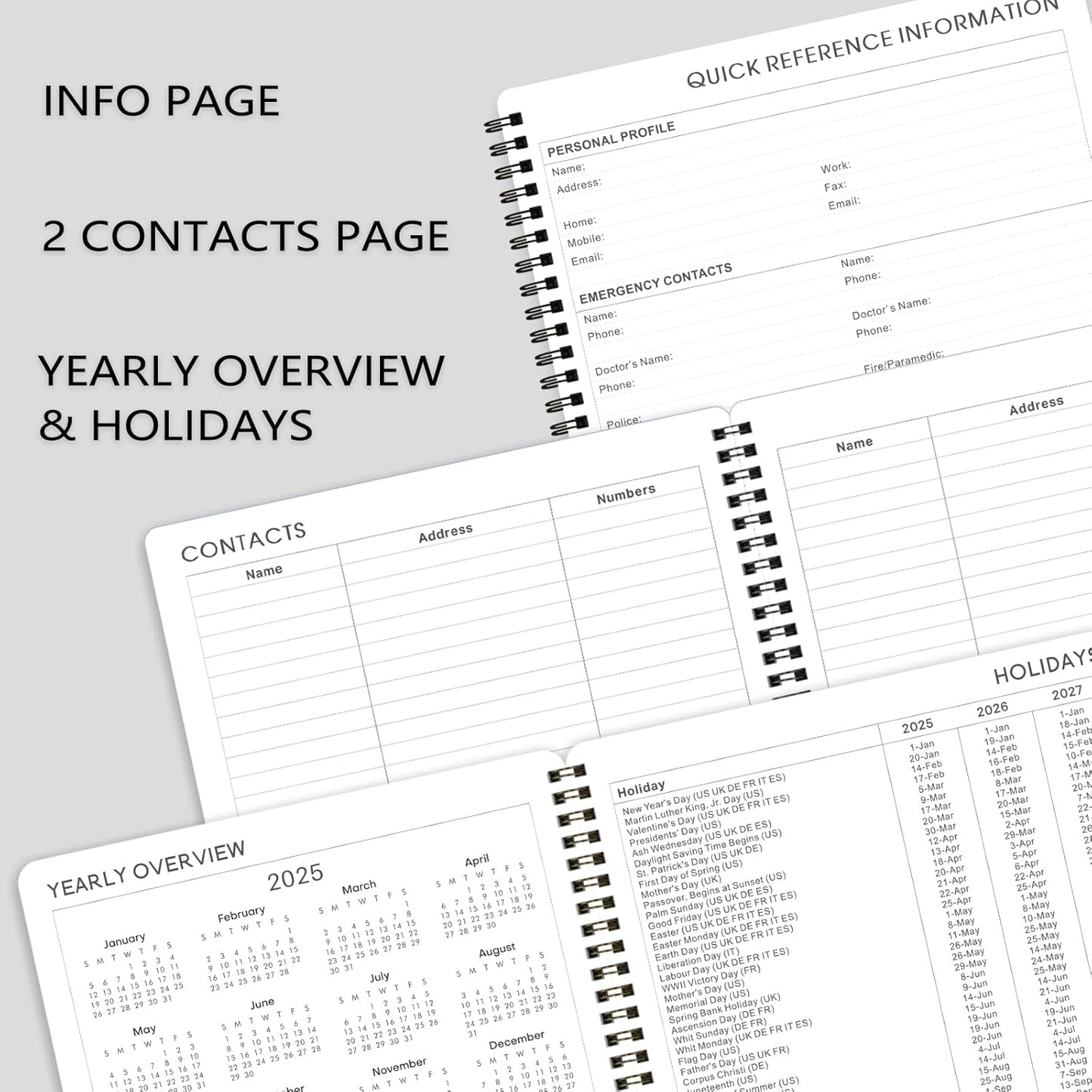 2025-2026 Planner - Planner 2025-2026 Weekly and Monthly, Jul. 2025 - Jun. 2026, 8" x 10", with Tabs, Thick Paper, Spiral Binding, Classic Black