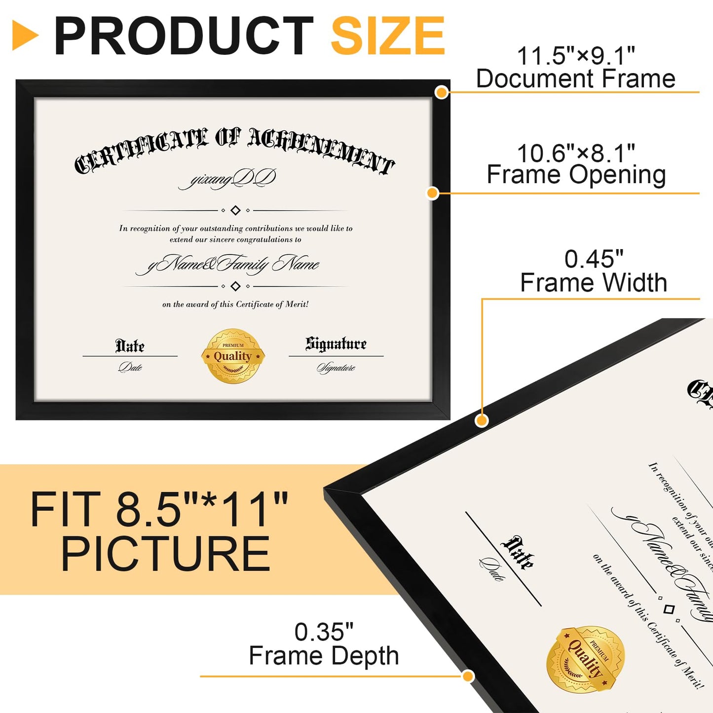 5 PACK Certificate Frames 8.5 x 11,Black Diploma Frame Document Frame with Clear Plexiglass,Picture Frames for Tabletop and Wall Display