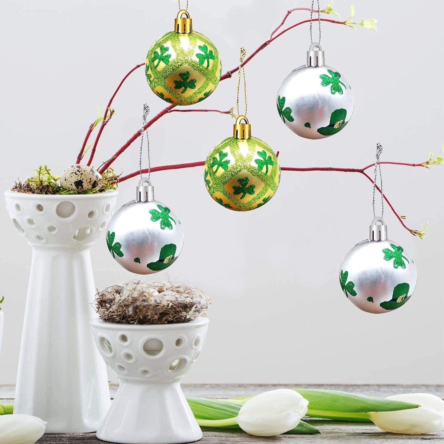 Iceyyyy 12 Pcs St Patrick Ornament Ball-St. Patrick's Shamrock Hanging Ball Ornament，Good Luck Clover Decoration Baubles for Home，Party，Festival Decor… (St. Patricks Balls)