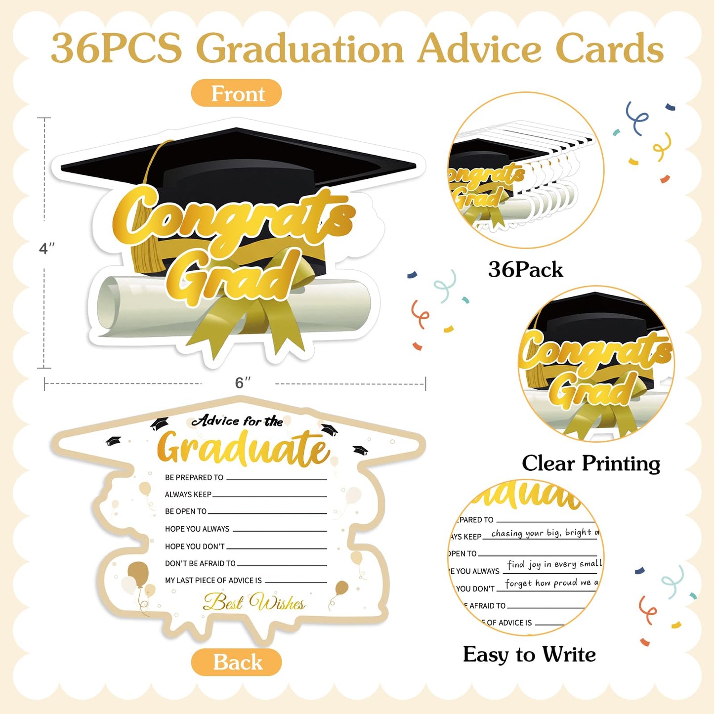 FaCraft 36PCS Graduation Advice Cards for Graduate 2026 - High School Senior School College University Graduation Party Grad Parties Supplies Favors Decorations Best Wishes & Advice for the Graduates