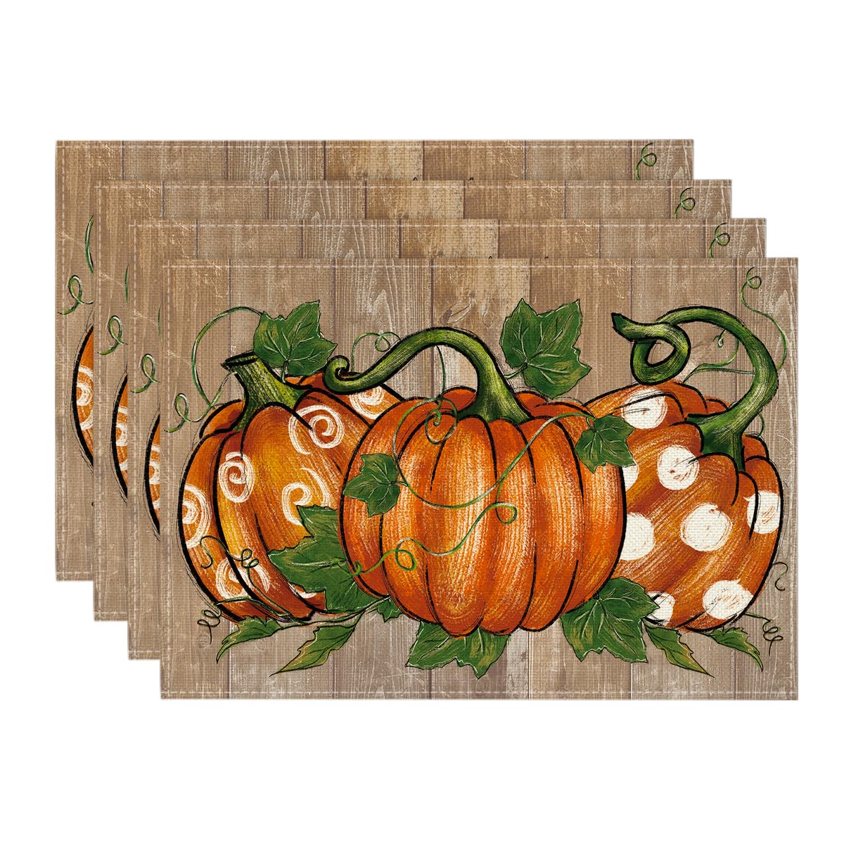Artoid Mode Polka Dot Pumpkins Vine Thanksgiving Placemats Set of 4, 12x18 Inch Seasonal Fall Table Mats for Party Kitchen Dining Decoration